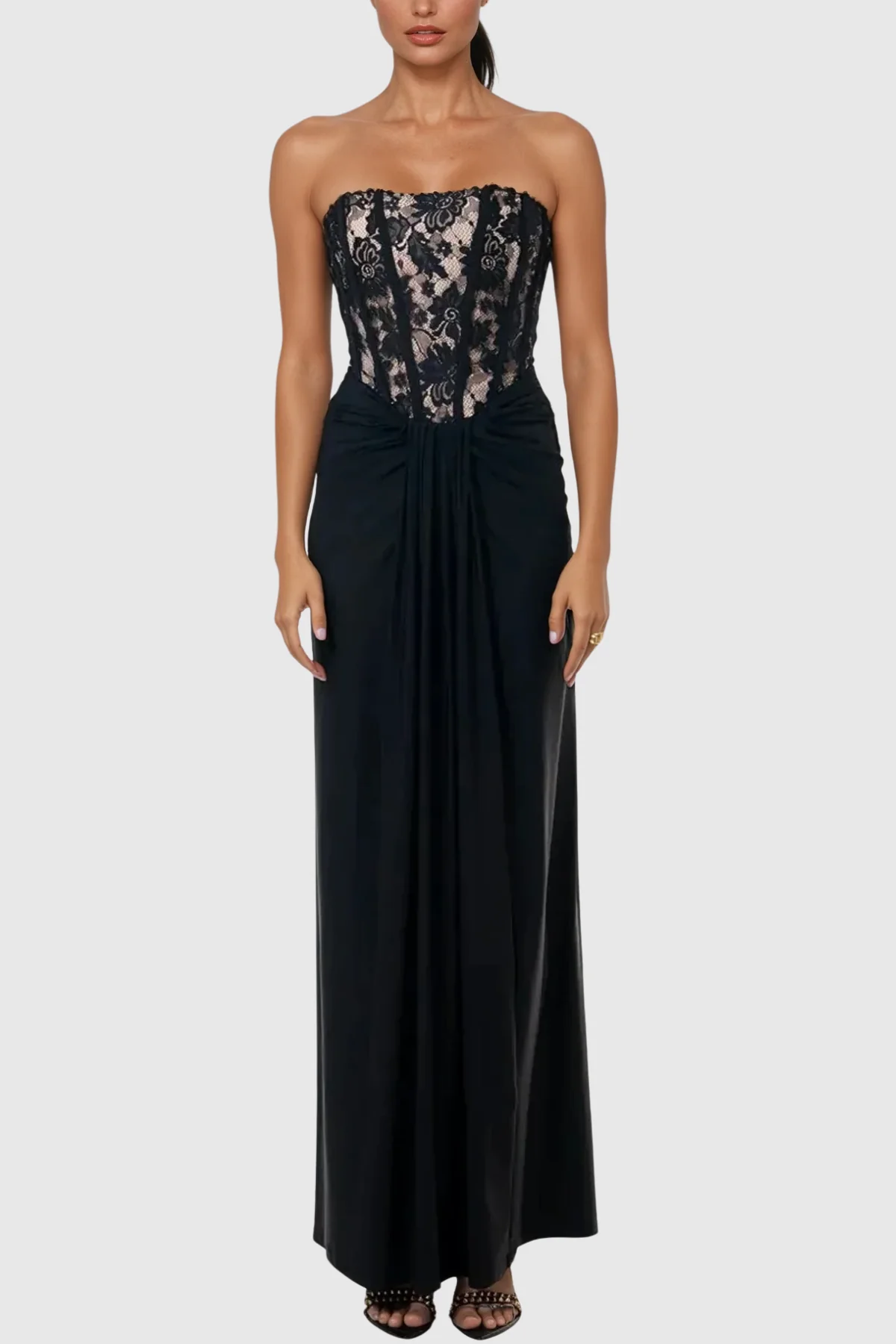 Black Lace Corset Maxi Dress - Elegant Formal Wear
