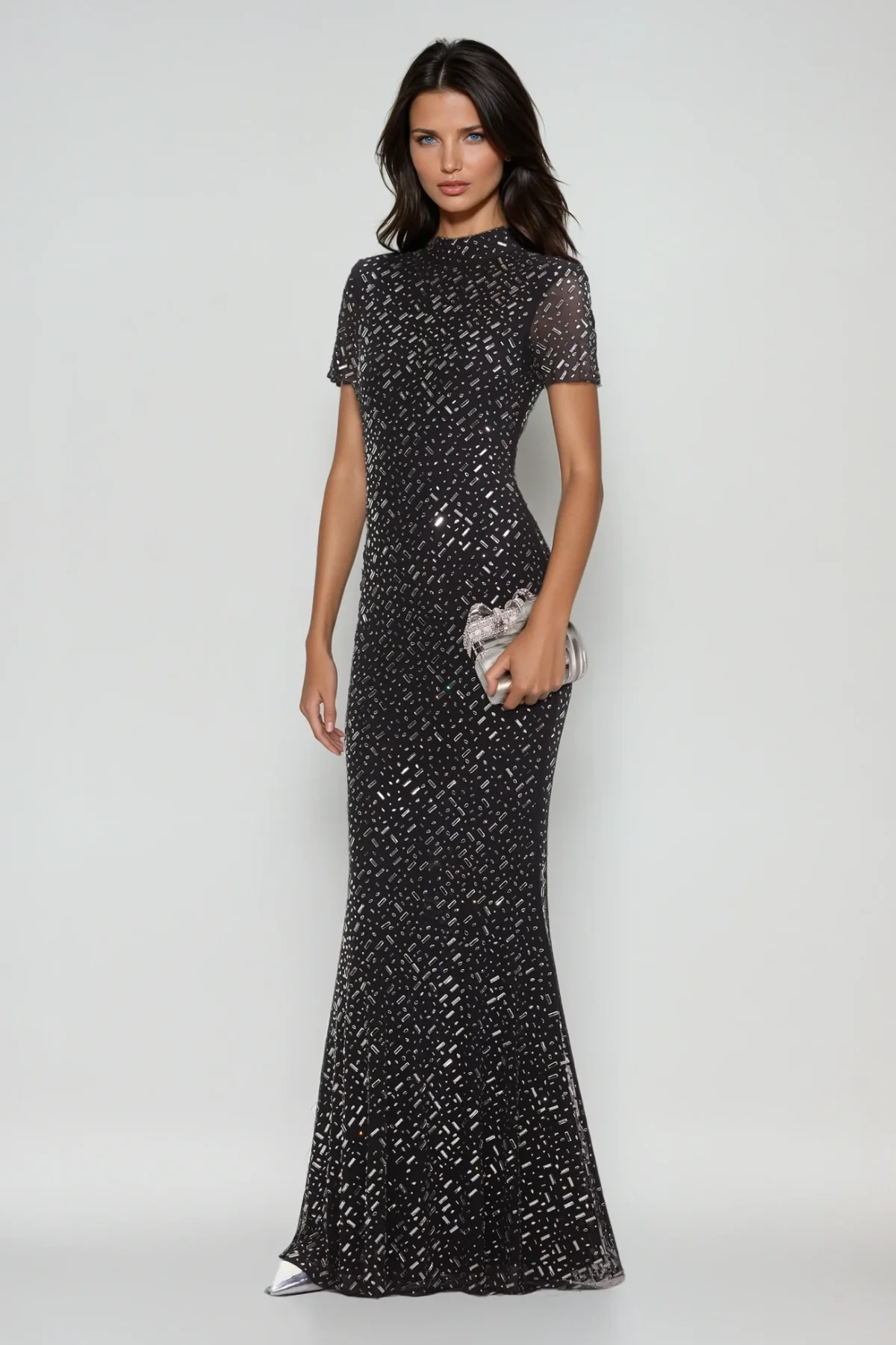 Black Rhinestone Bodycon Maxi Dress