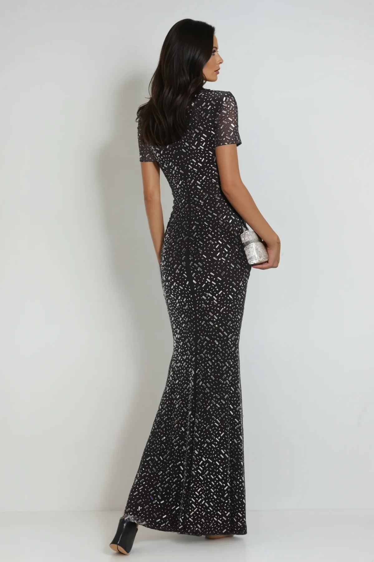 Black Rhinestone Bodycon Maxi Dress