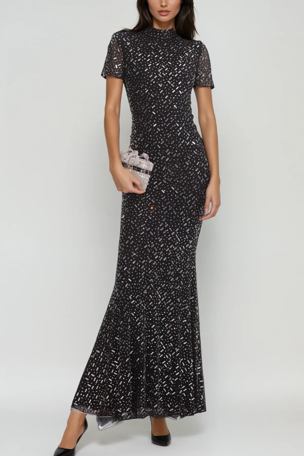Black Rhinestone Bodycon Maxi Dress