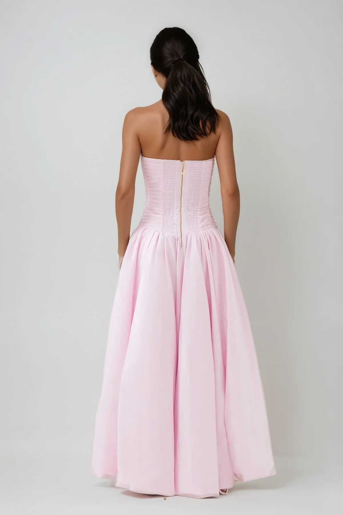 Pink Strapless Ruffle Maxi Dress