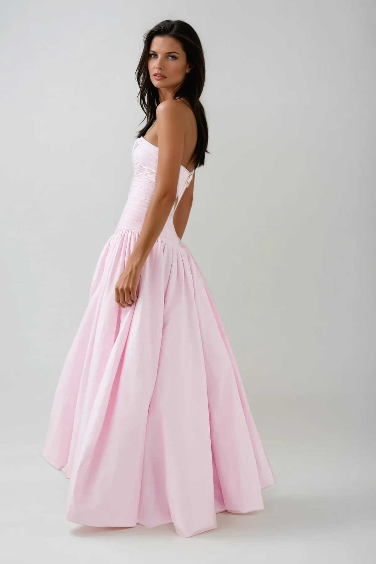 Pink Strapless Ruffle Maxi Dress