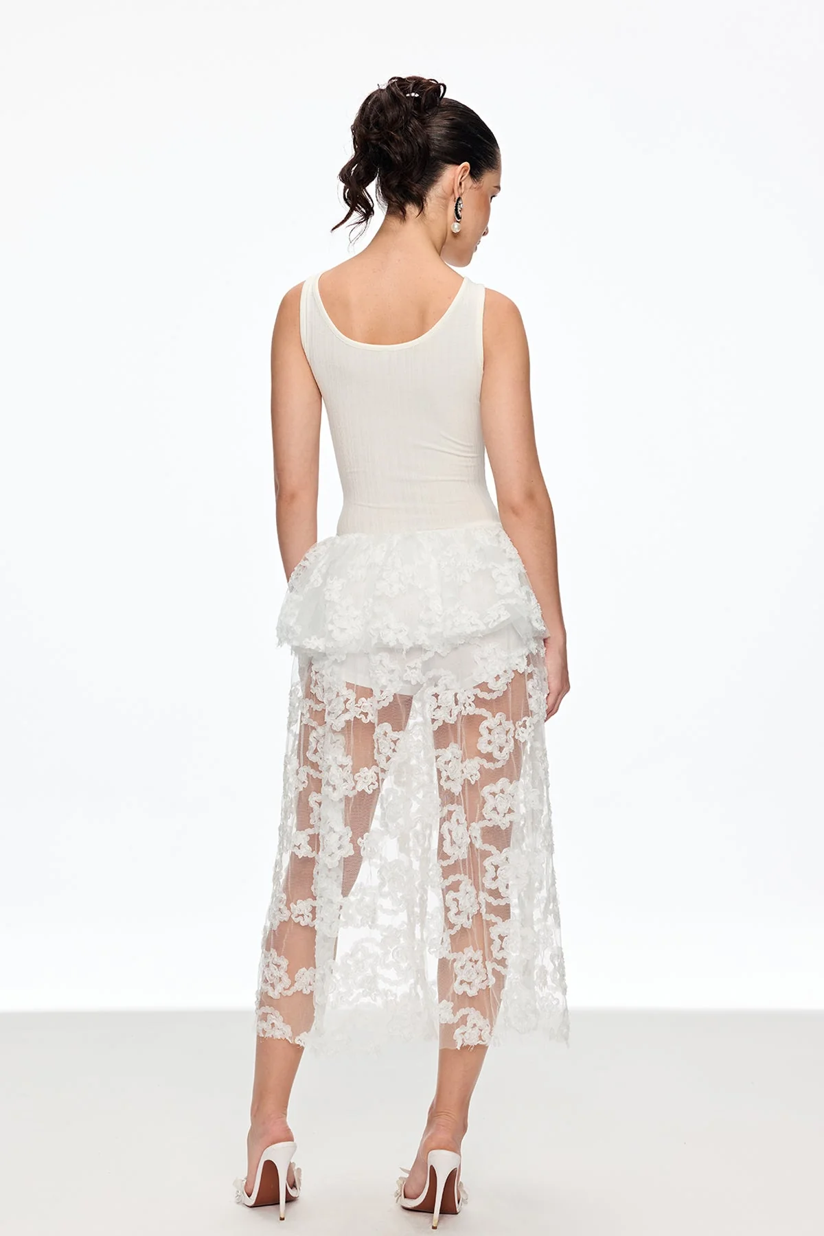 White Lace Sleeveless Midi Dress - Elegant Summer Formal Wear