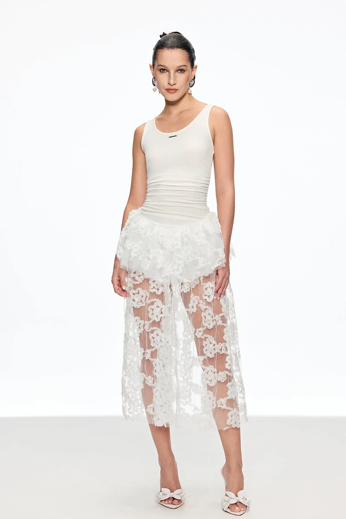 White Lace Sleeveless Midi Dress - Elegant Summer Formal Wear