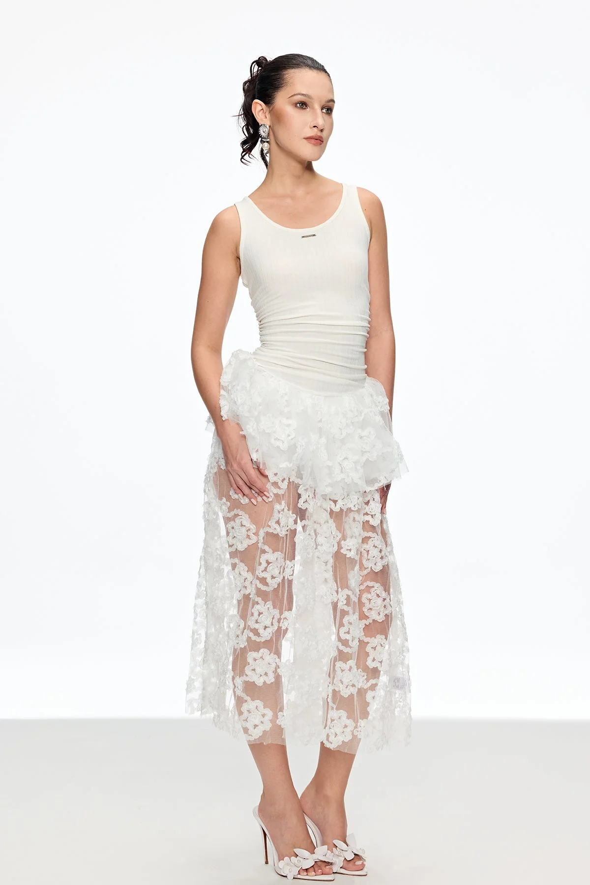 White Lace Sleeveless Midi Dress - Elegant Summer Formal Wear