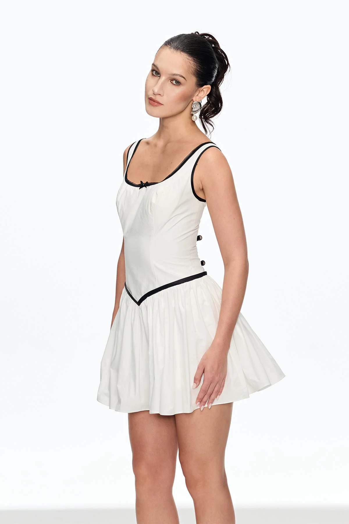 White Ruched Sleeveless Mini Dress