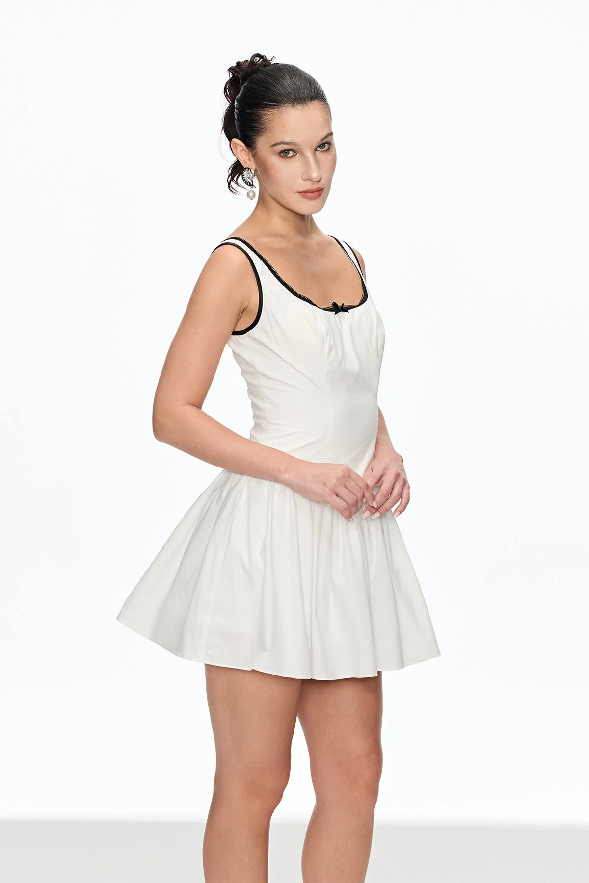 White Ruched Sleeveless Mini Dress