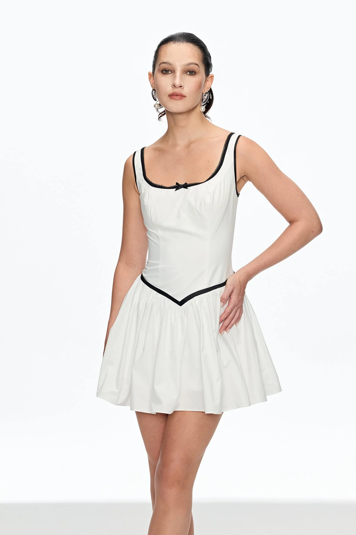 White Ruched Sleeveless Mini Dress