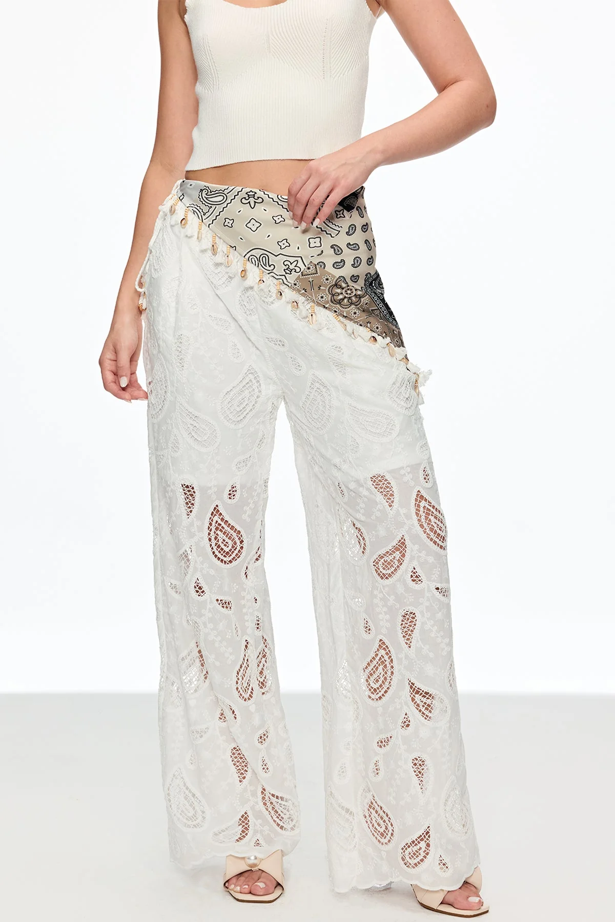 Bohemian Cutout Embroidered Pants in White, Boho Style