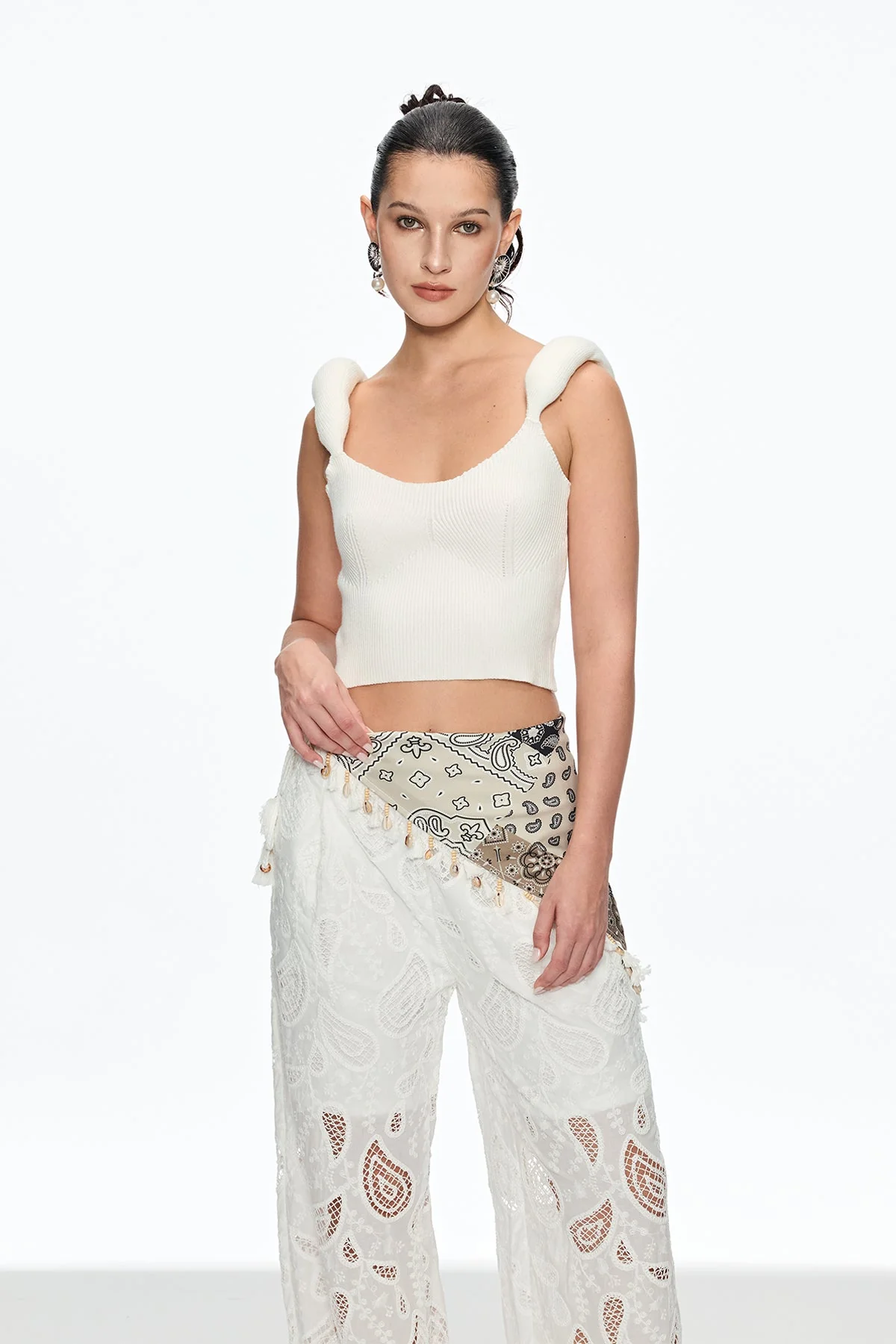 White Knit Top for Women Slight Stretch