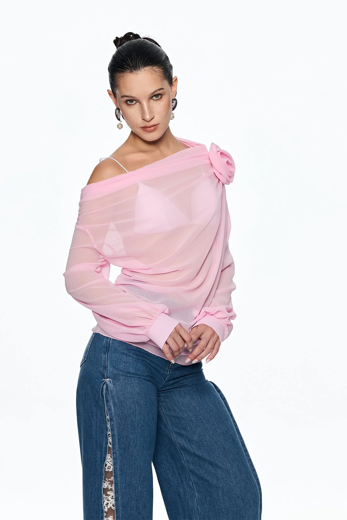 Pink Floral Ruched Top | Elegant & Comfortable Caishen Blouse
