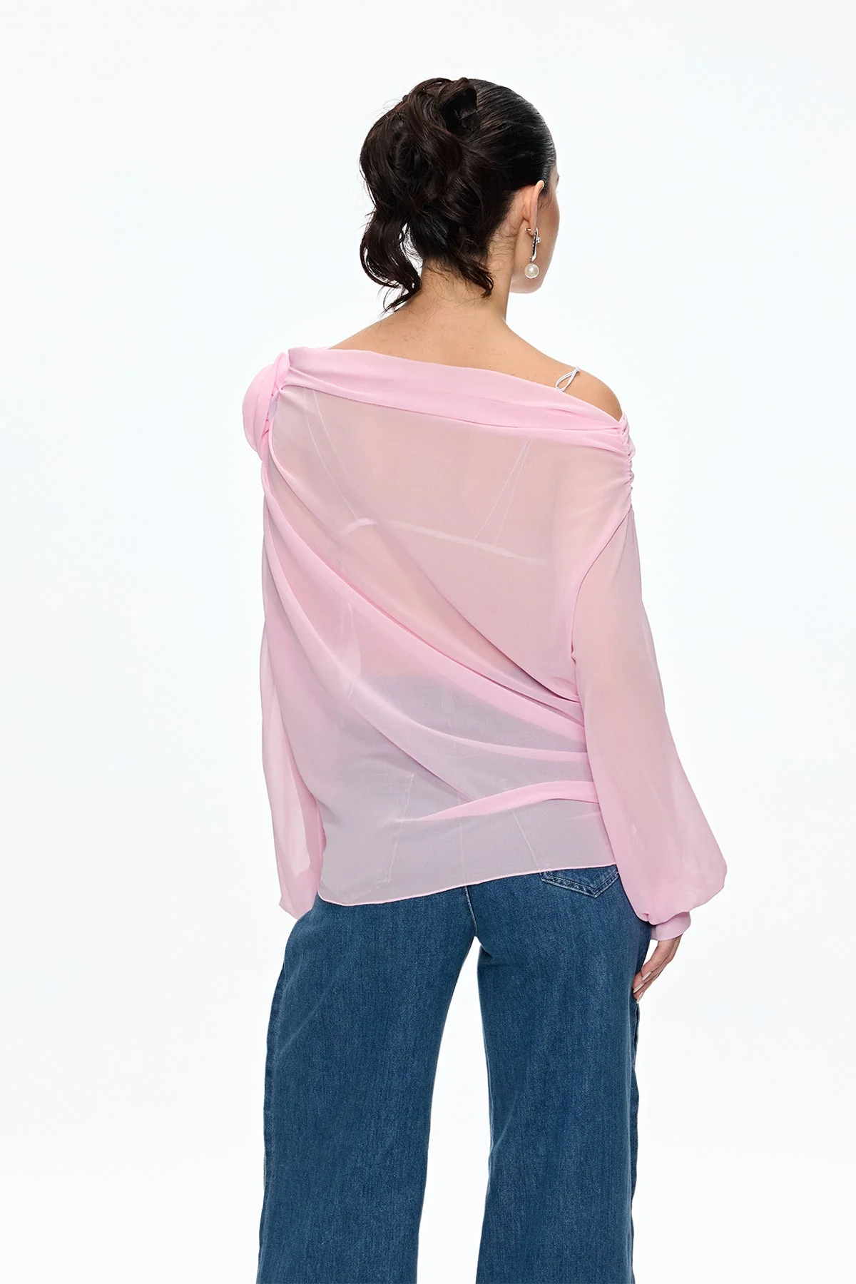 Pink Floral Ruched Top | Elegant & Comfortable Caishen Blouse