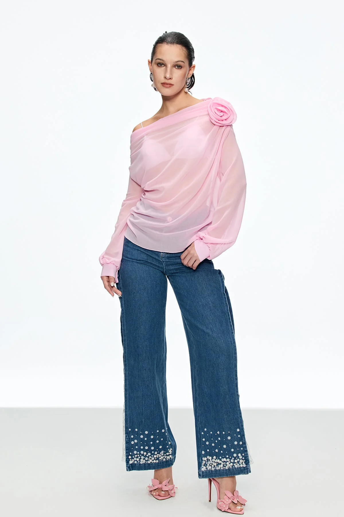 Pink Floral Ruched Top | Elegant & Comfortable Caishen Blouse