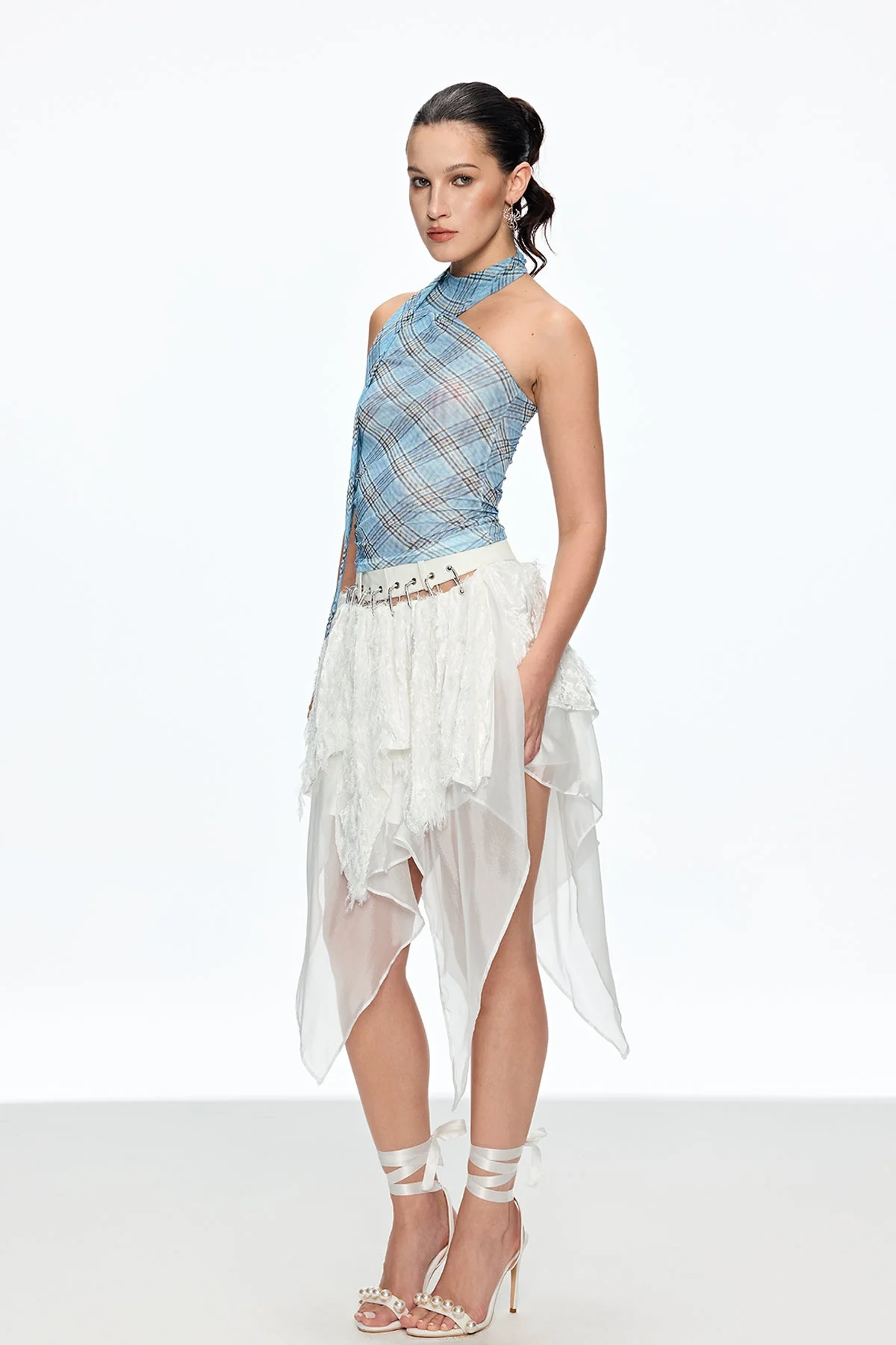 Sophisticated Grid Halter Top in Blue | Cainnech