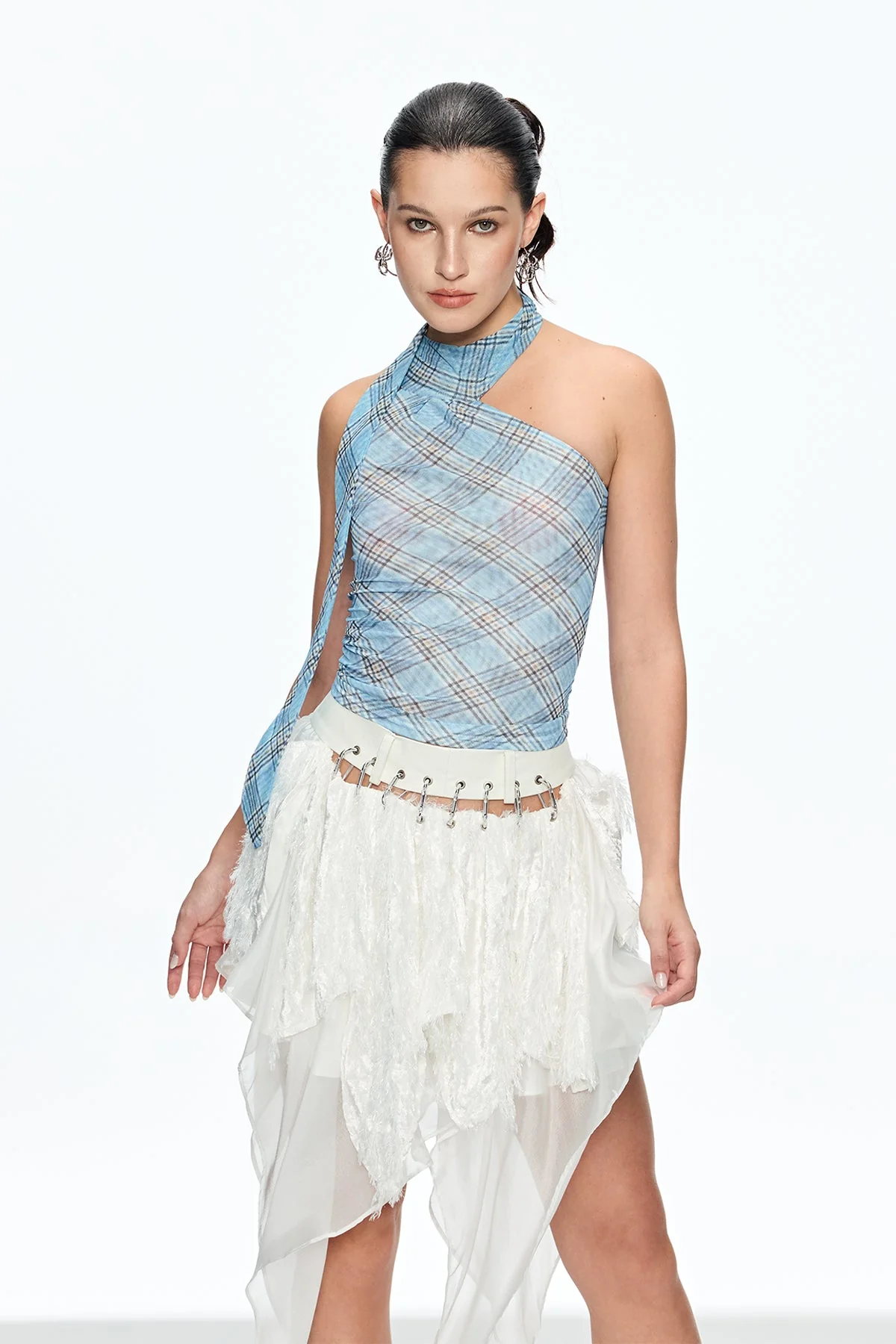 Sophisticated Grid Halter Top in Blue | Cainnech