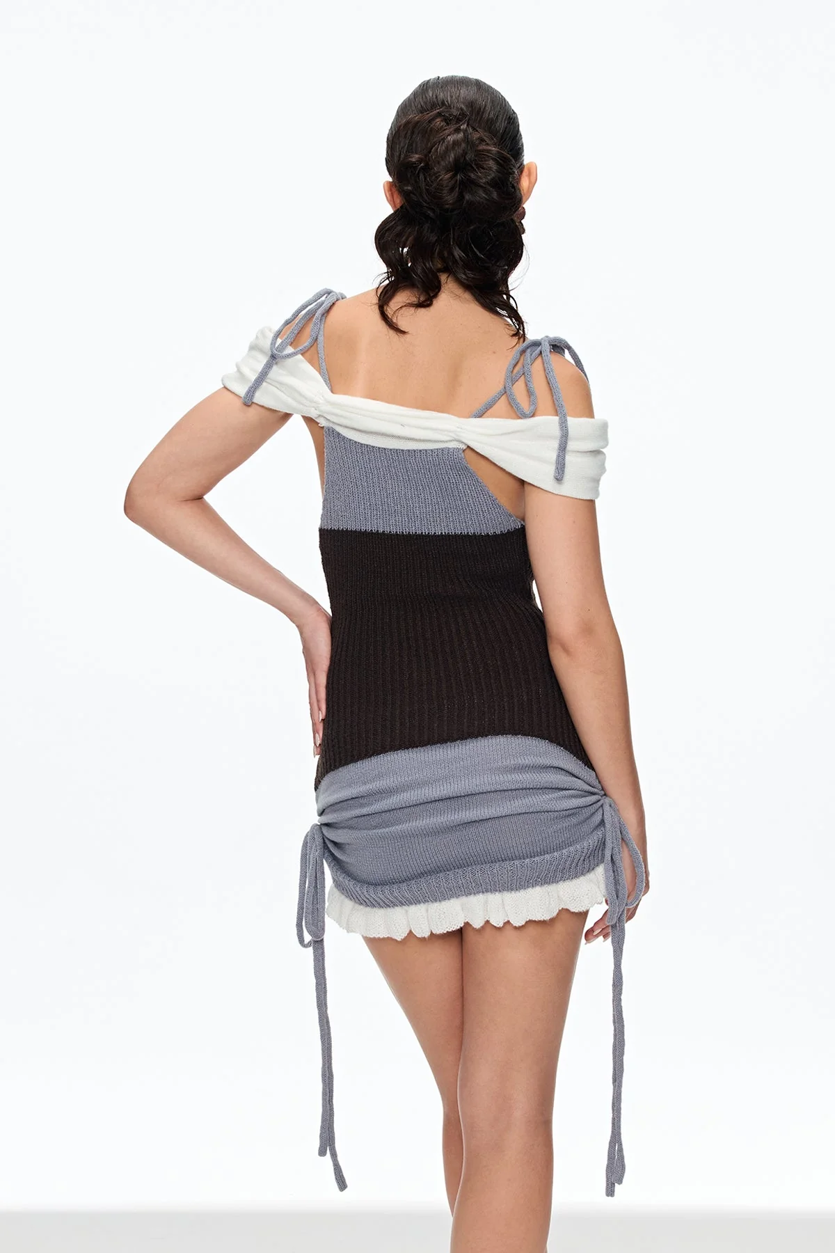 Ruched Knit Mini Dress in Black