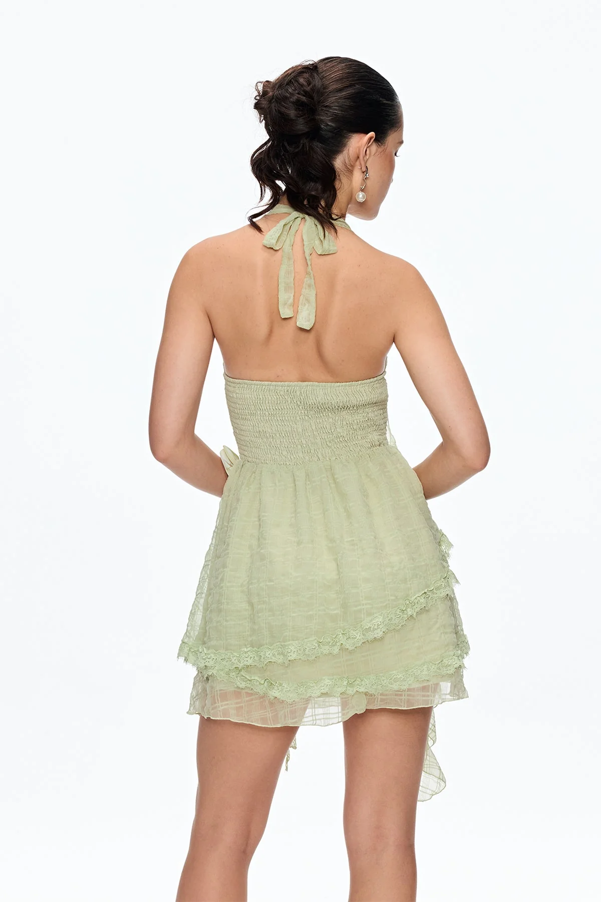 Green Floral Fringe Mini Dress Elegant Design