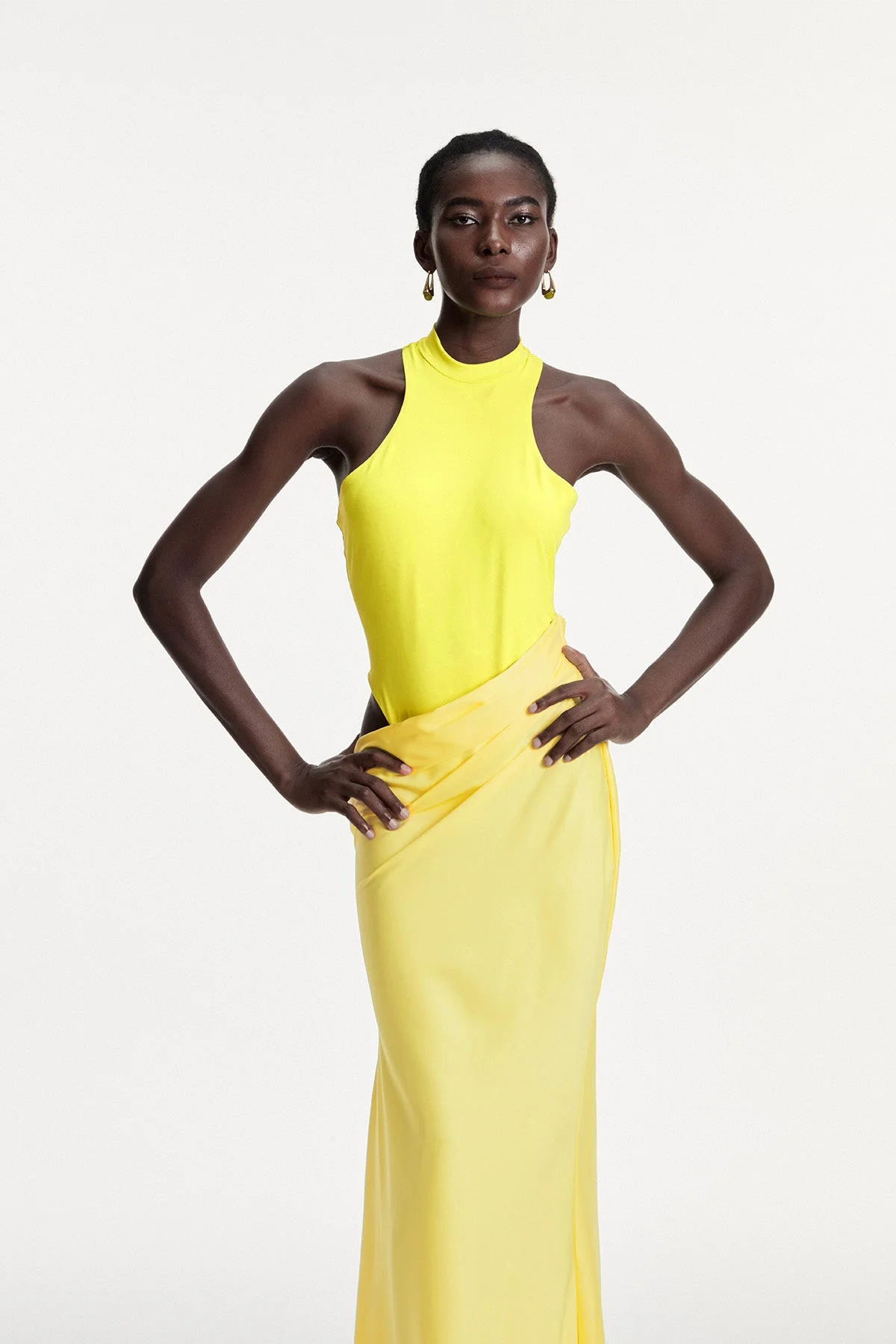 Yellow Satin Tank Top Maxi Dress - Elegant Chic Sleeveless Design