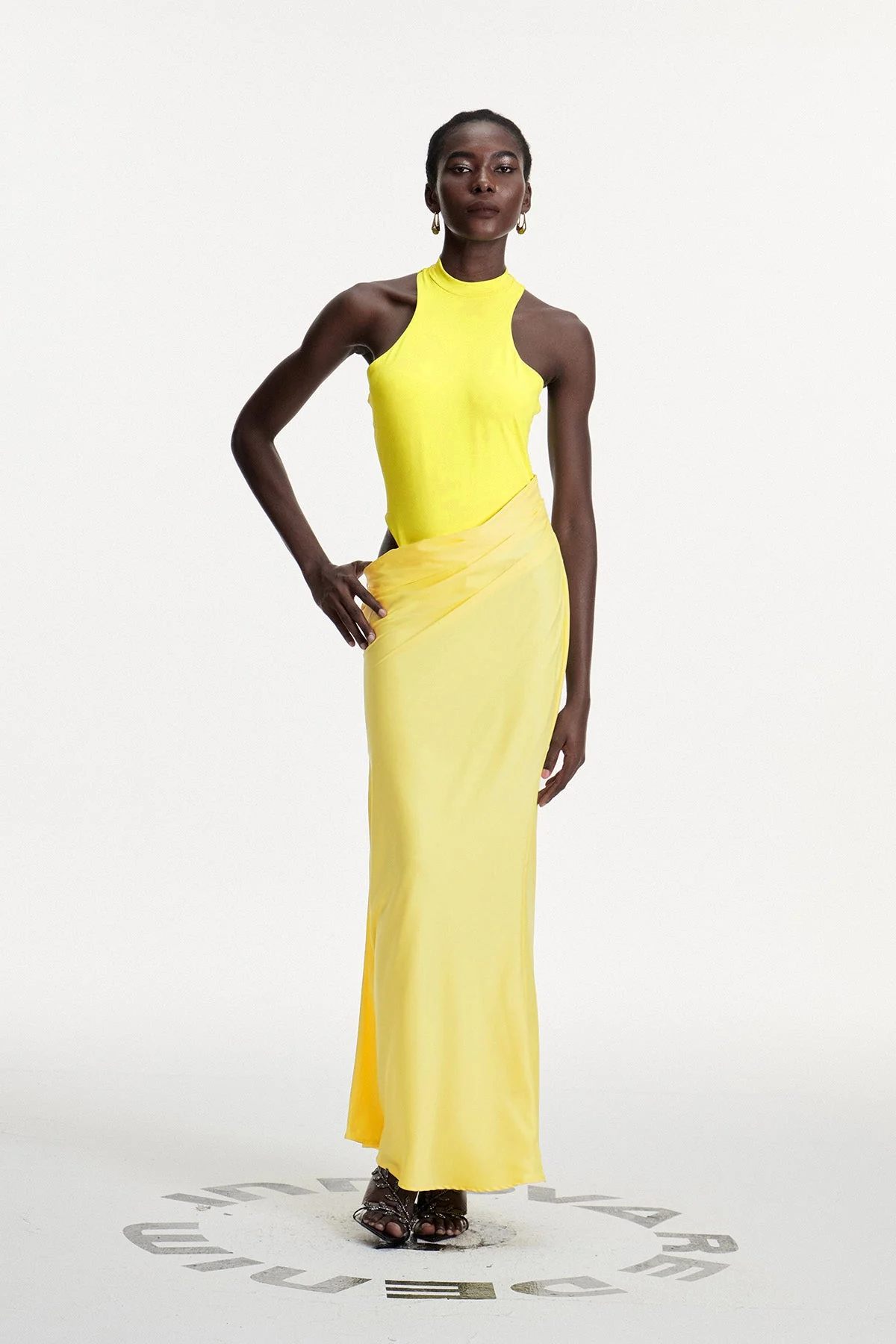 Yellow Satin Tank Top Maxi Dress - Elegant Chic Sleeveless Design