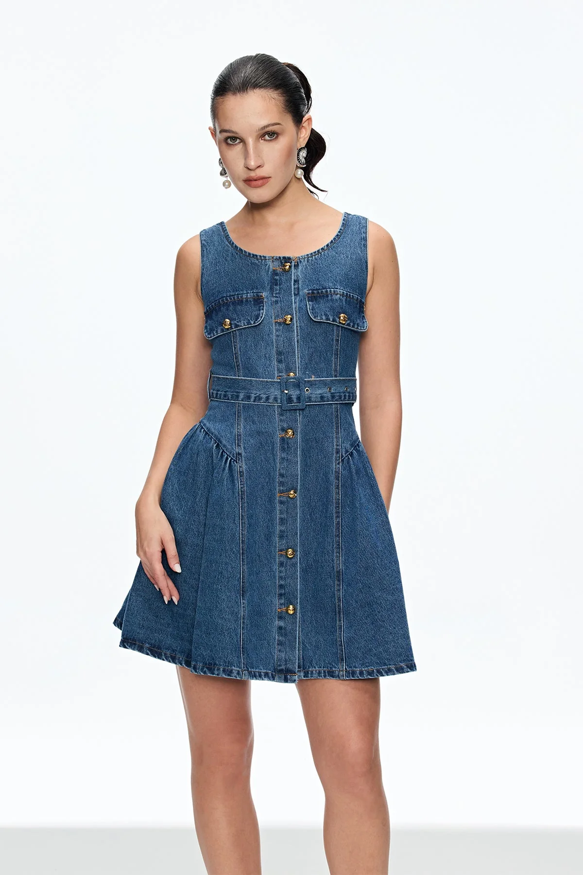 Sleek Blue Denim Mini Dress for Urban Edge Styling