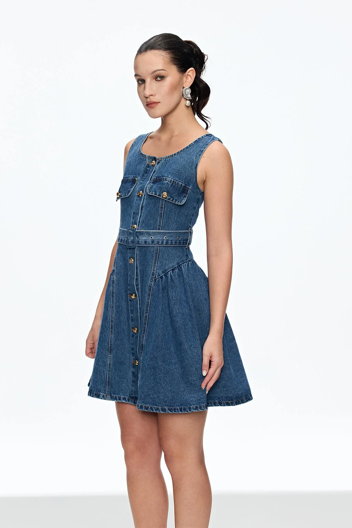 Sleek Blue Denim Mini Dress for Urban Edge Styling