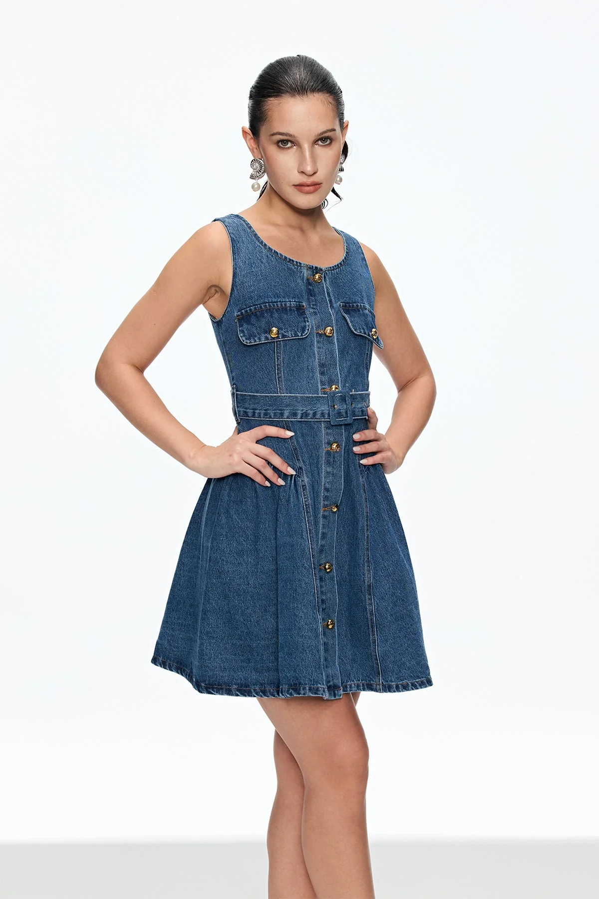 Sleek Blue Denim Mini Dress for Urban Edge Styling