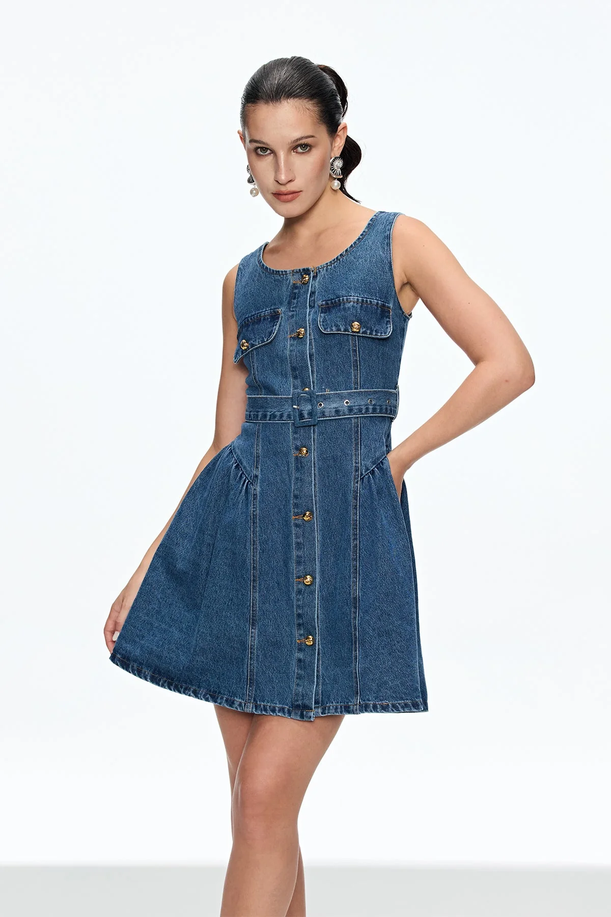 Sleek Blue Denim Mini Dress for Urban Edge Styling