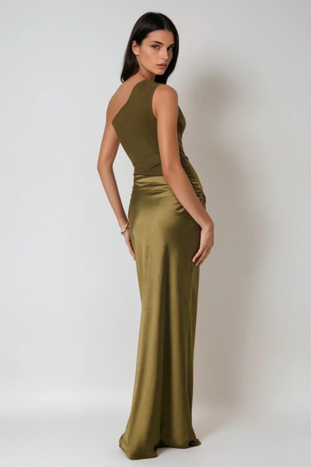 Green Satin One Shoulder Maxi Dress - Elegant & Stylish Design