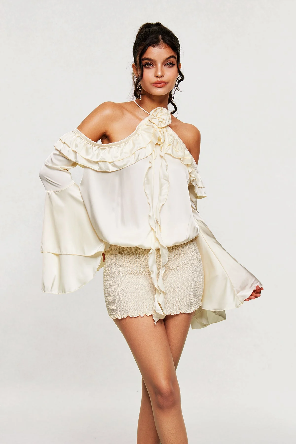 Yellow Ruffle Off Shoulder Floral Mini Dress