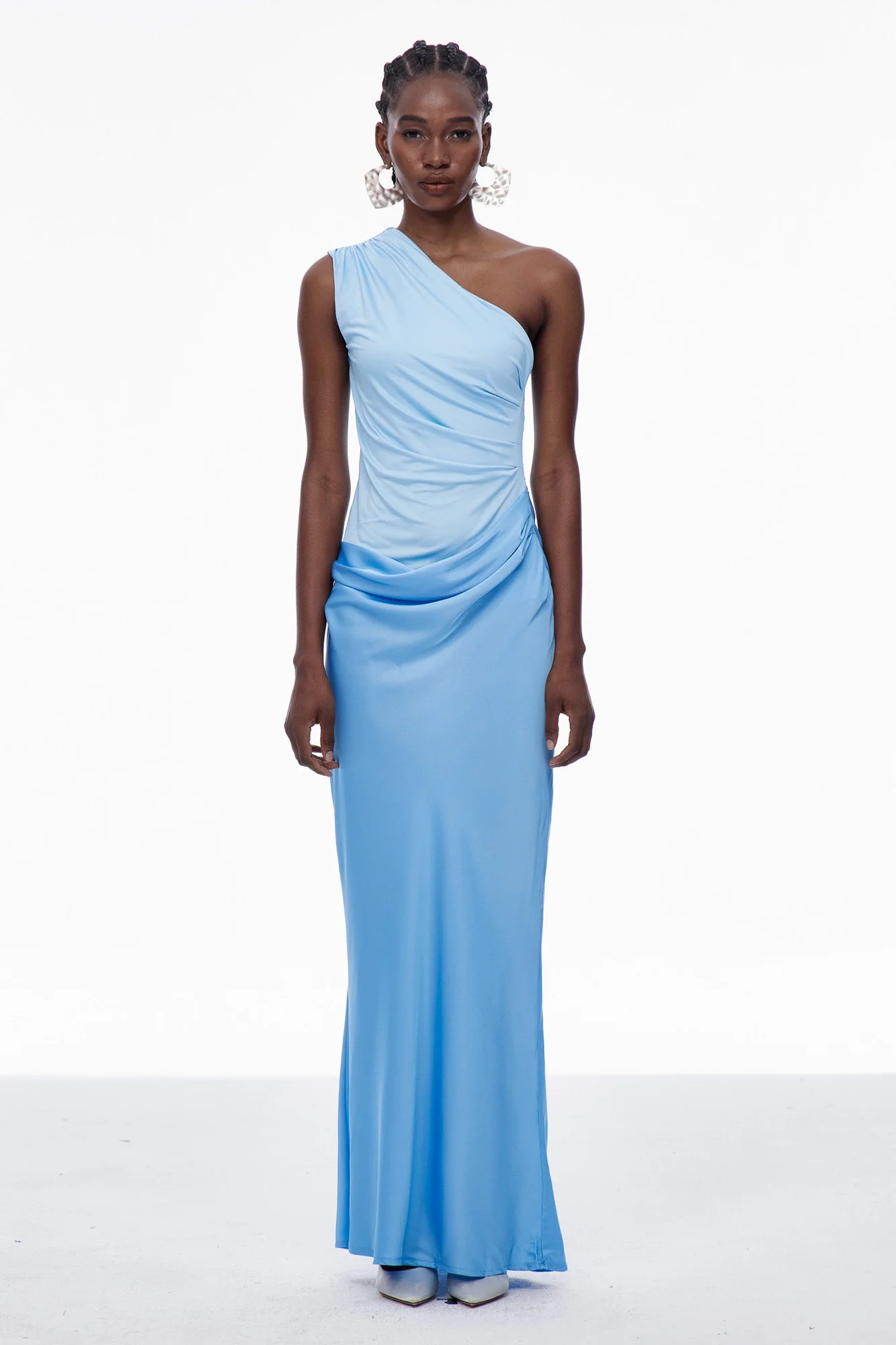 Blue Satin One Shoulder Maxi Dress - Elegant Formal Evening Wear