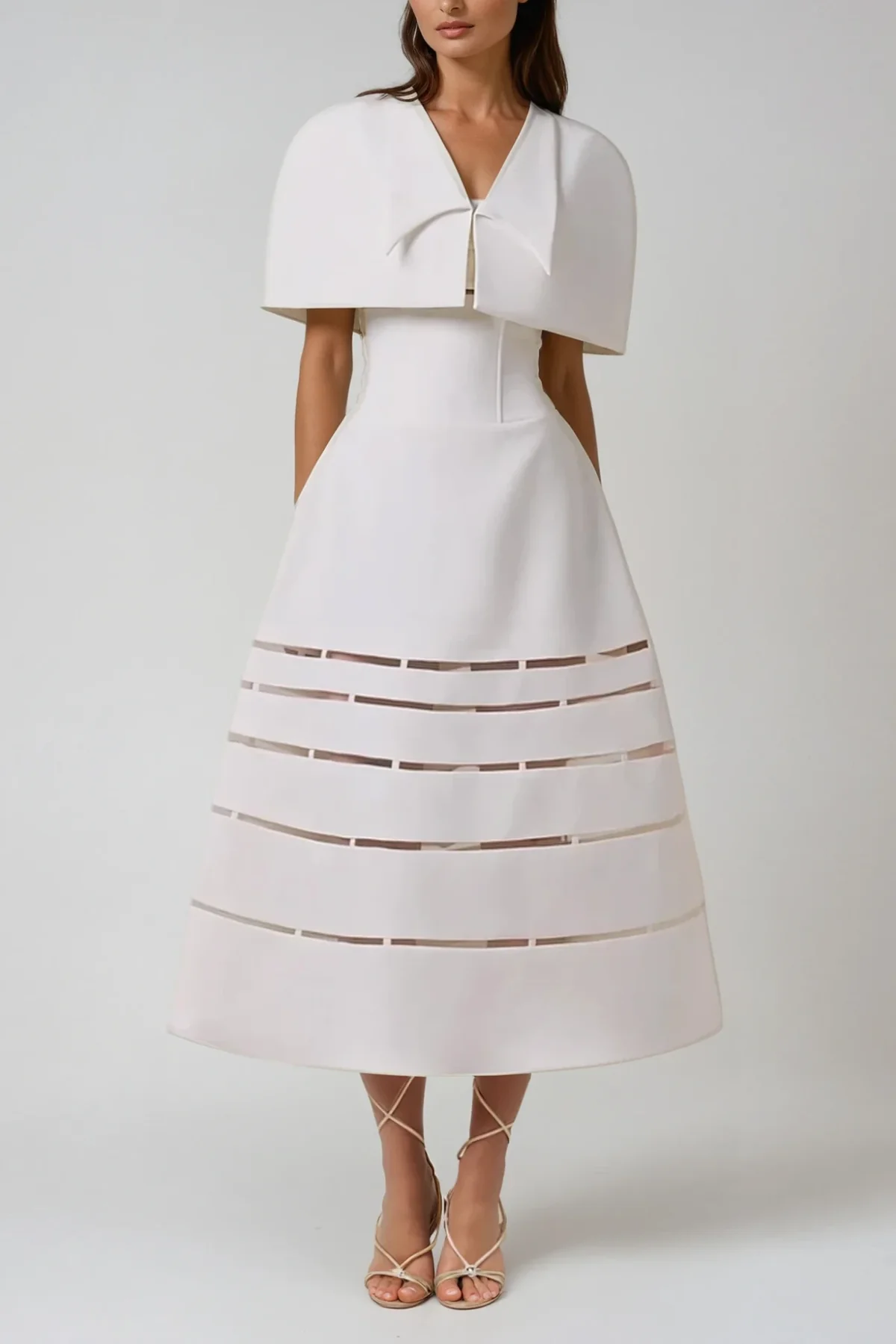 White Shawl Cutout Maxi Dress Elegant Evening Wear