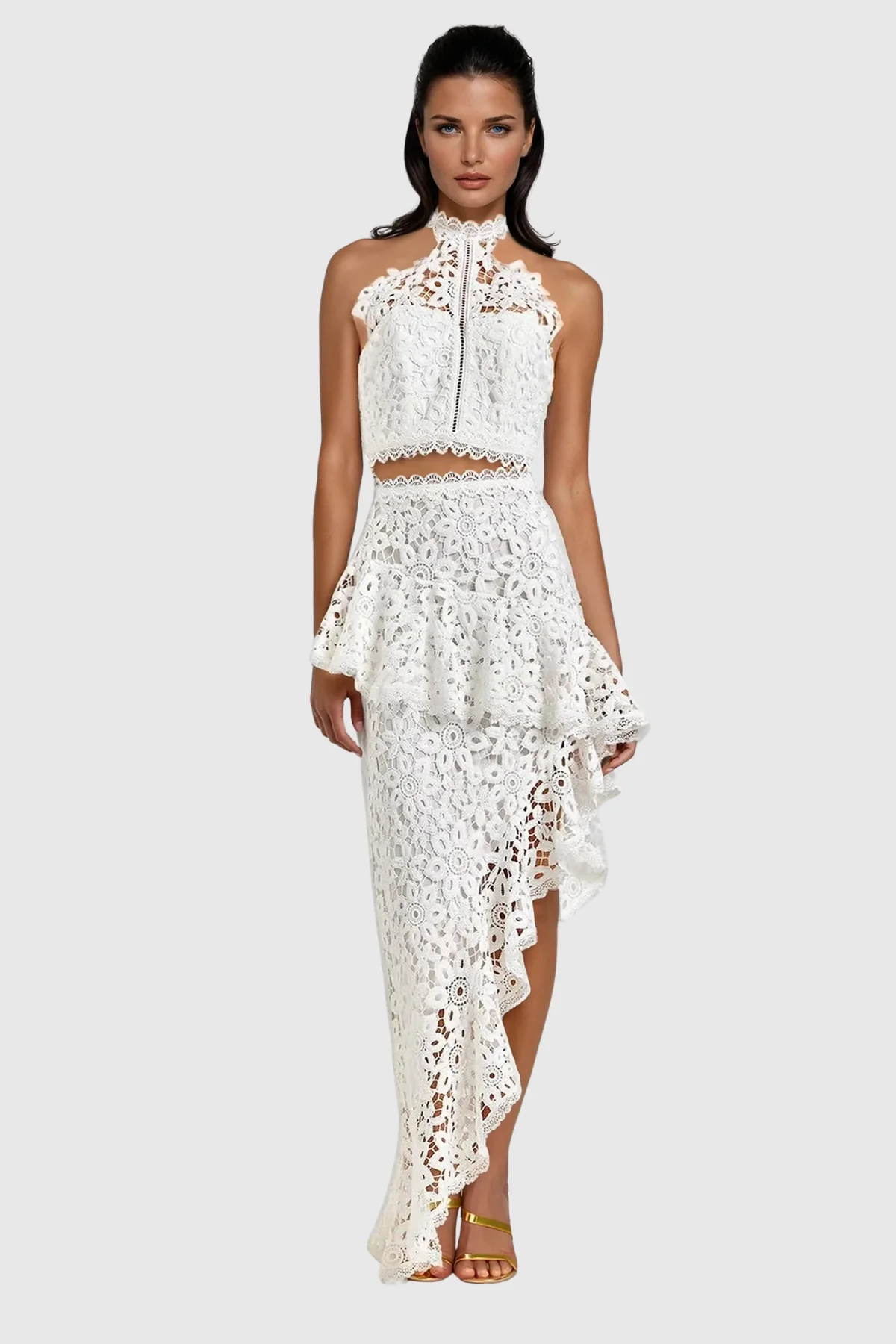 Elegant Black Lace Asymmetric Maxi Skirt Set