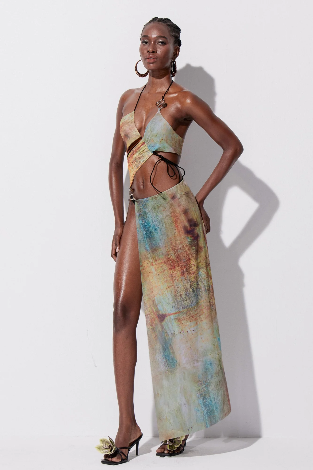 Brown Asymmetric Maxi Dress with Cutout Details