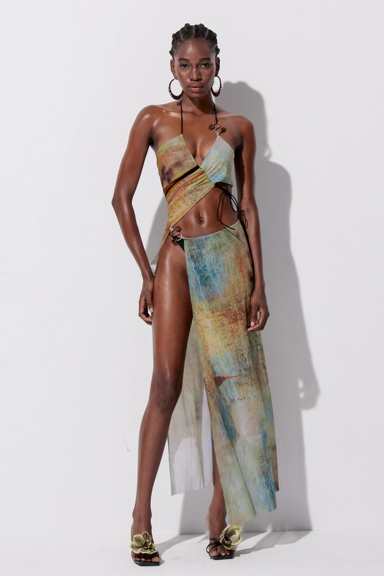 Brown Asymmetric Maxi Dress with Cutout Details