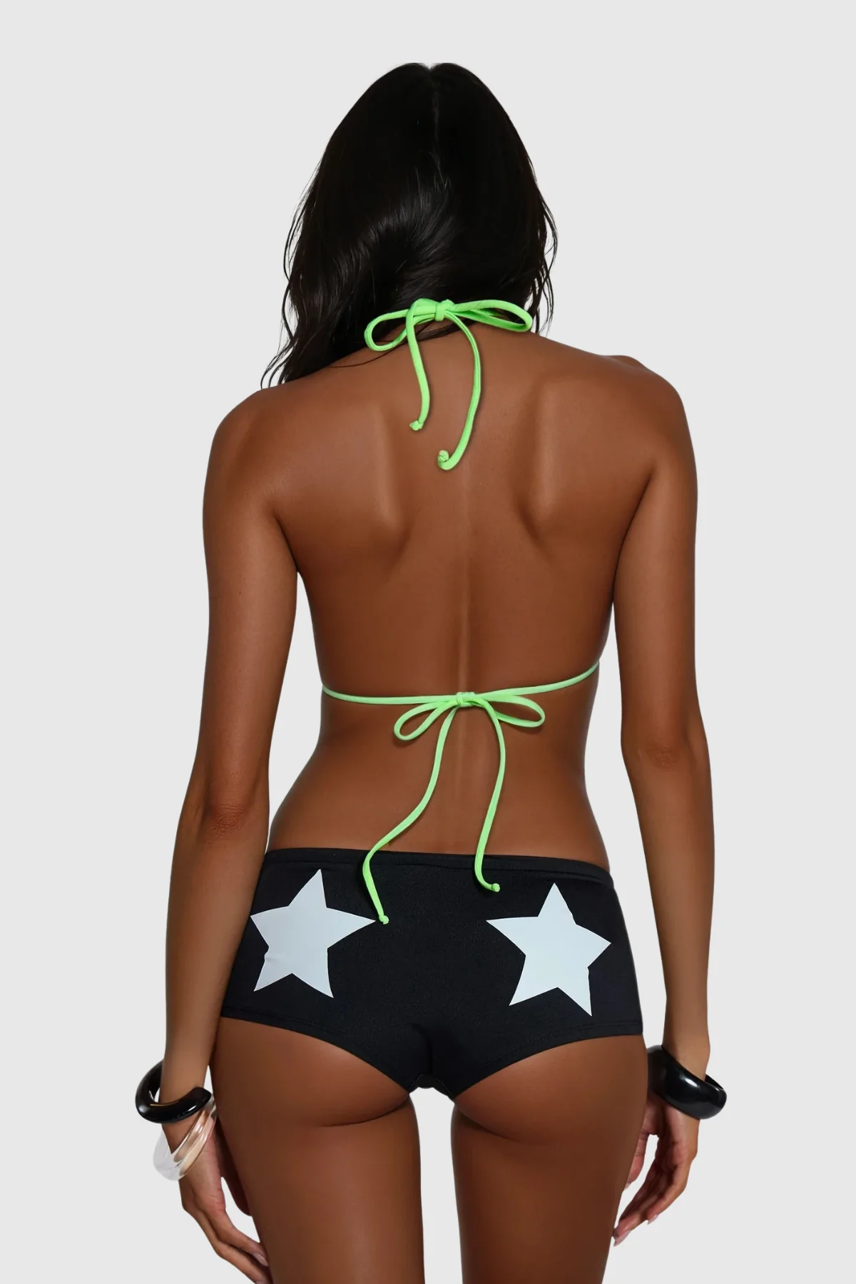 Black Lace-Up Halter Neck Swimwear for Women