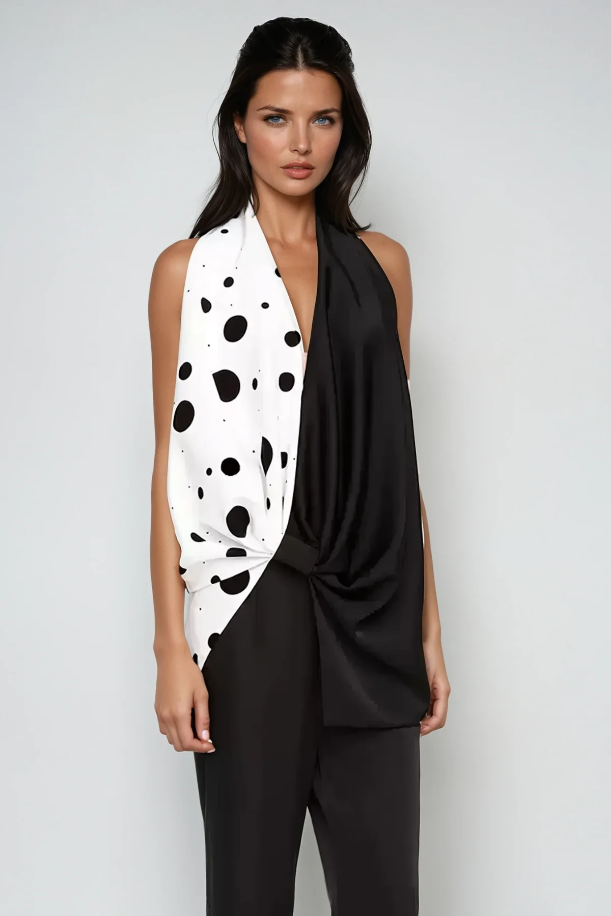 Modern Dot Print Halter Neck Top in Black | Zahira Style