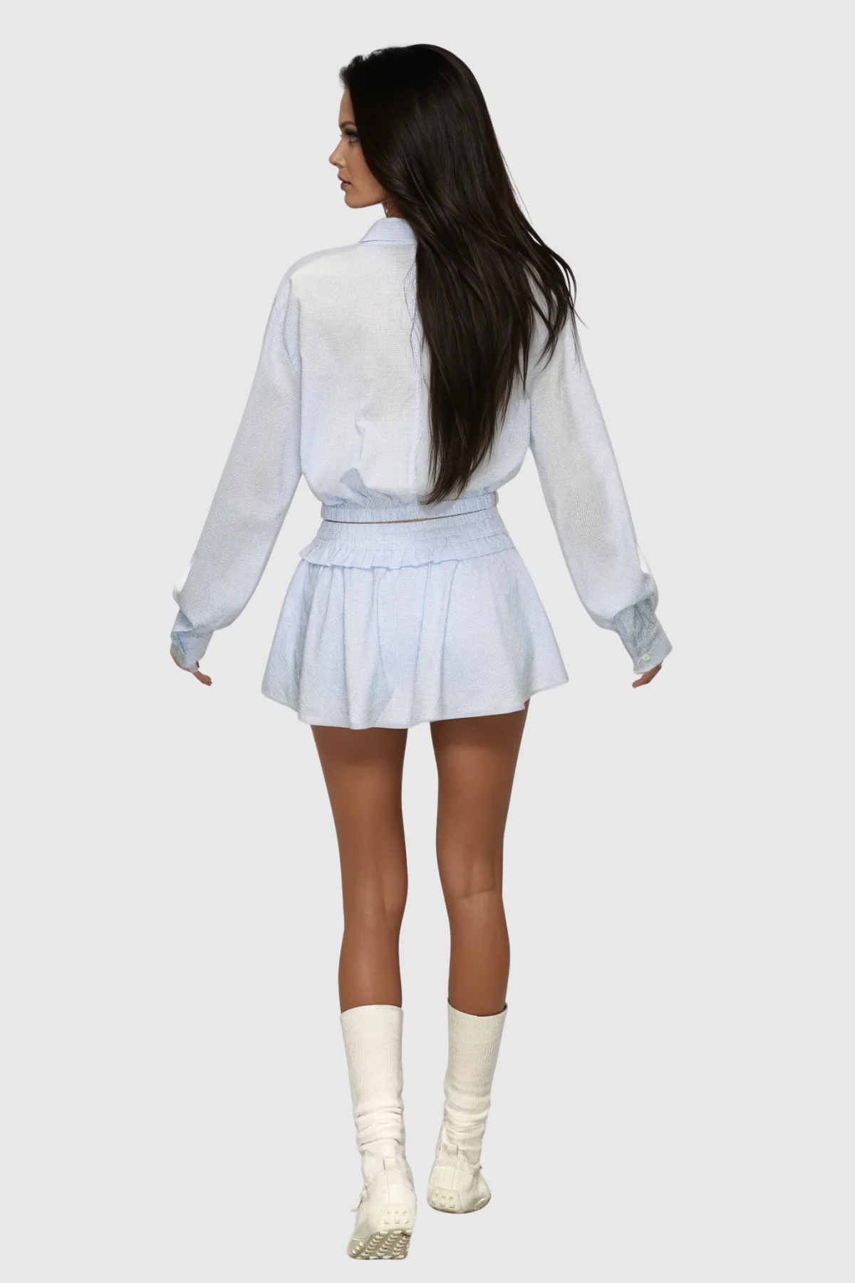 Blue Striped Shirt and Skirt Set