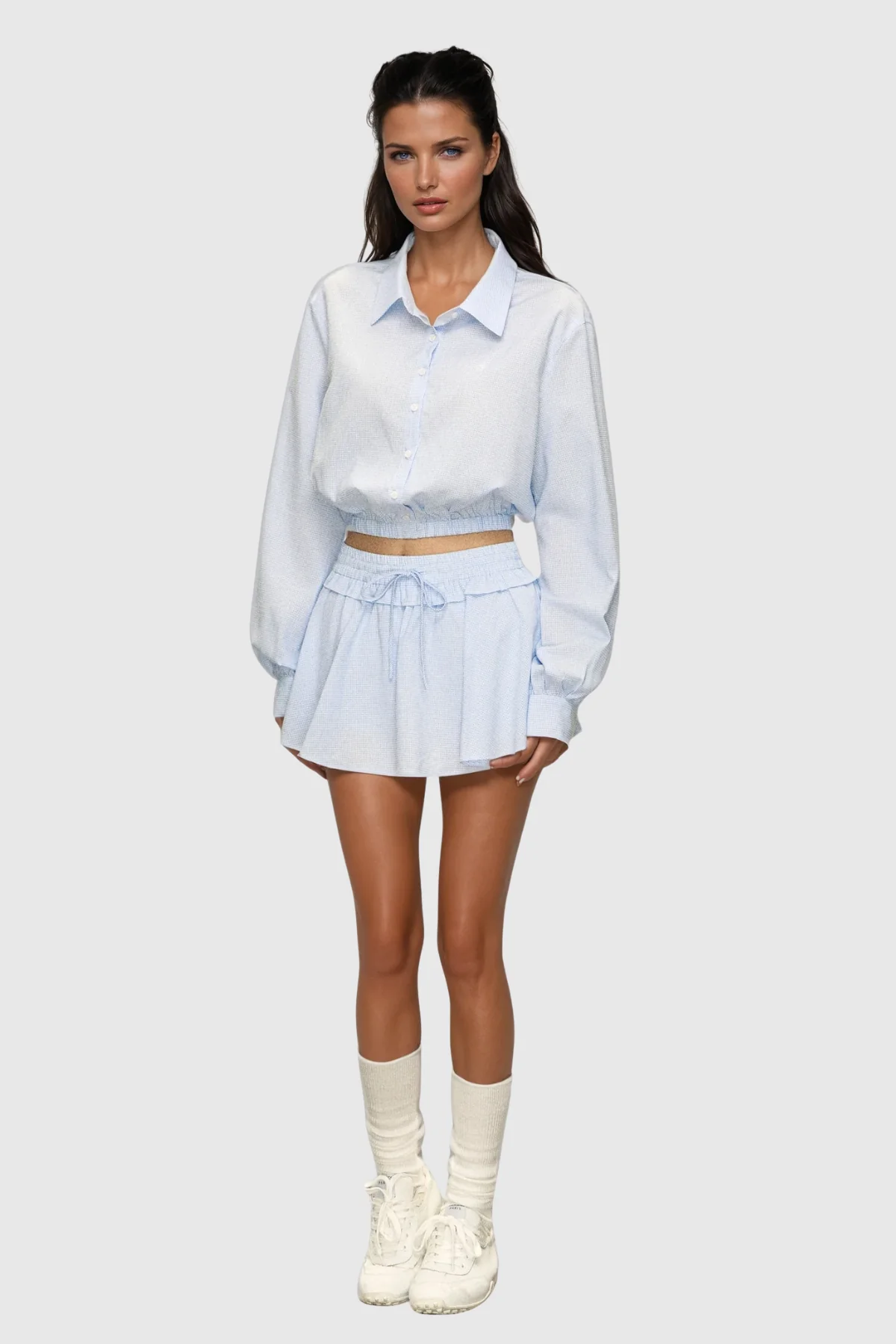 Blue Striped Shirt and Skirt Set