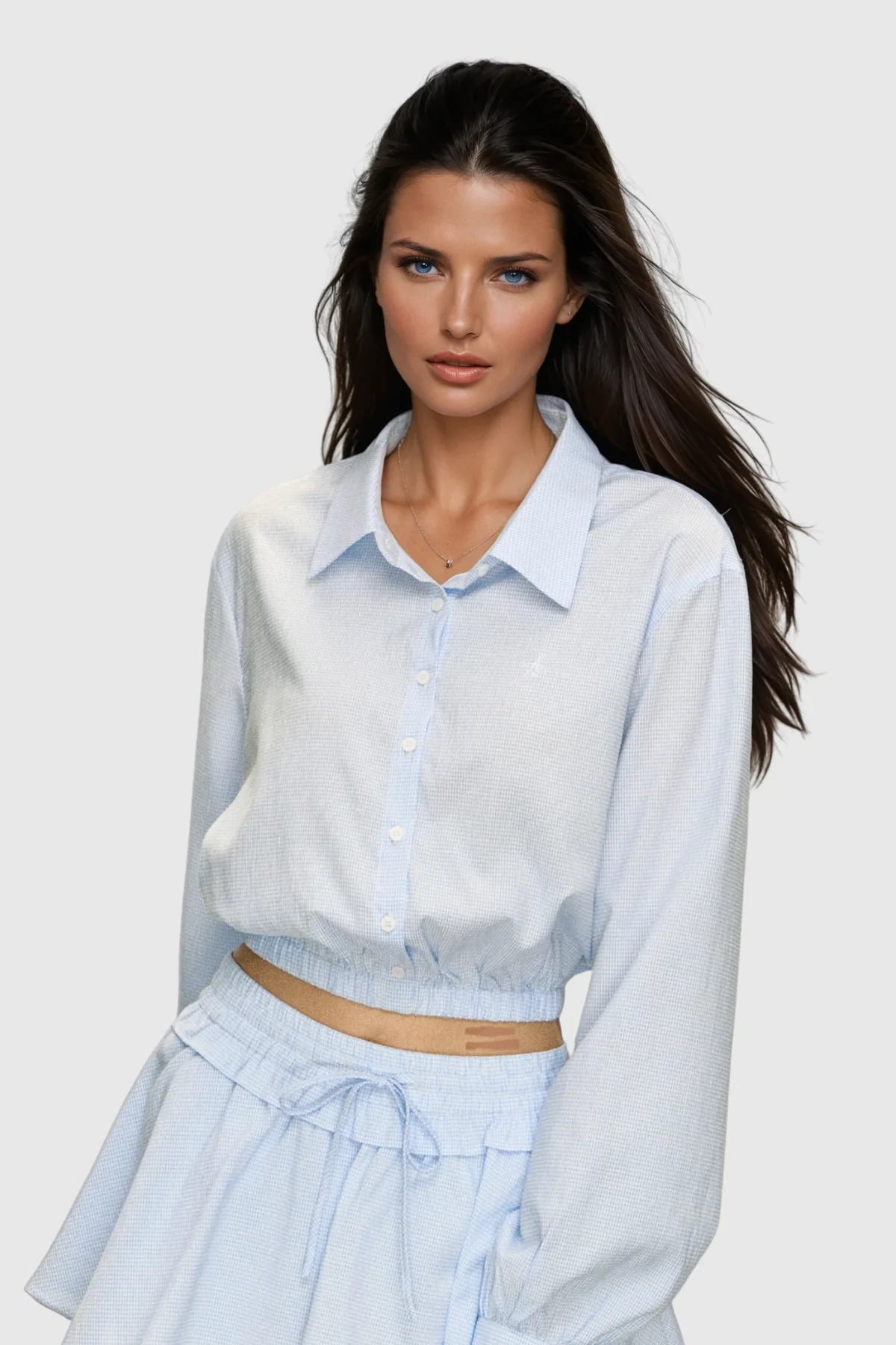 Blue Striped Shirt and Skirt Set