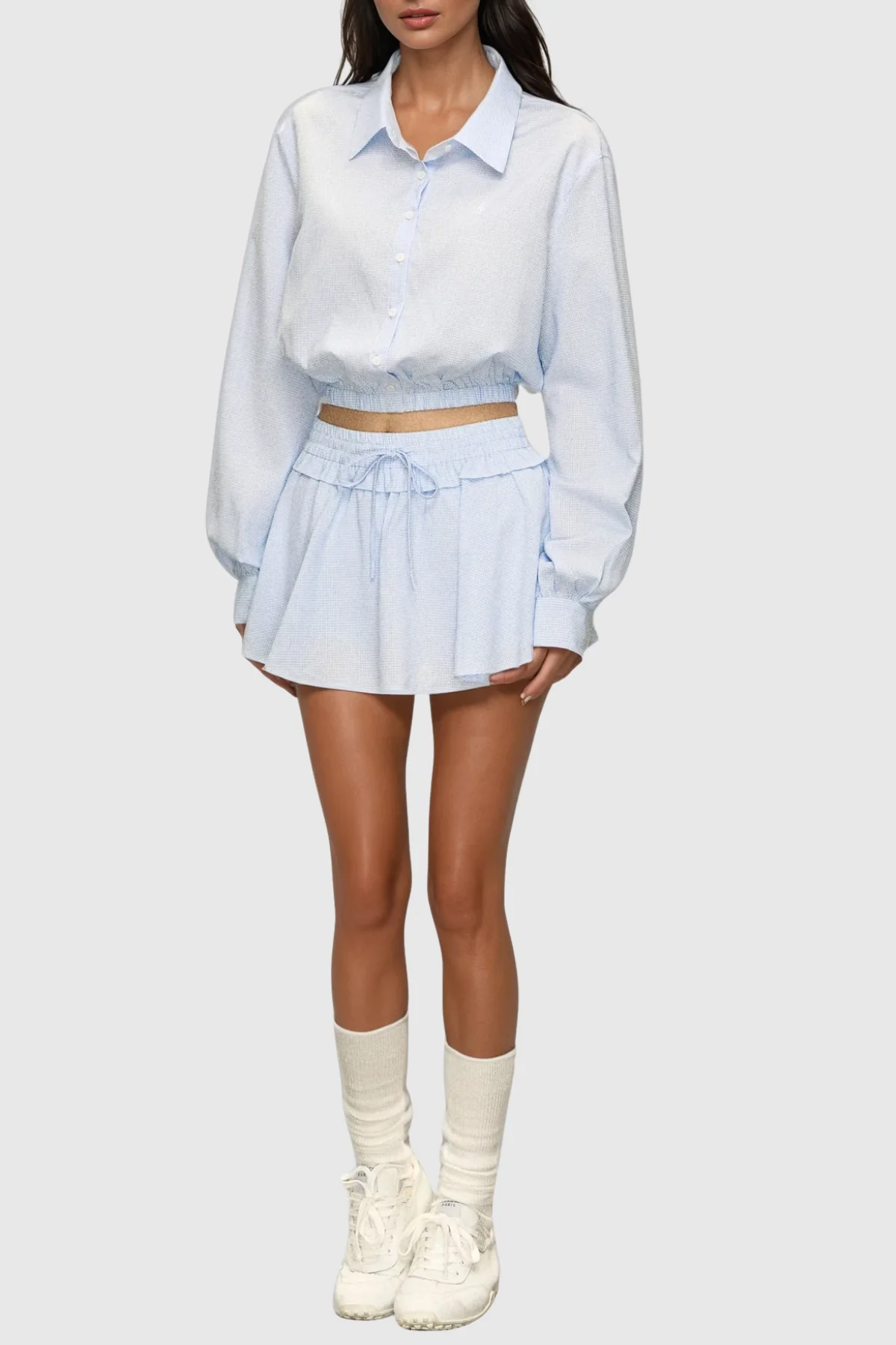 Blue Striped Shirt and Skirt Set