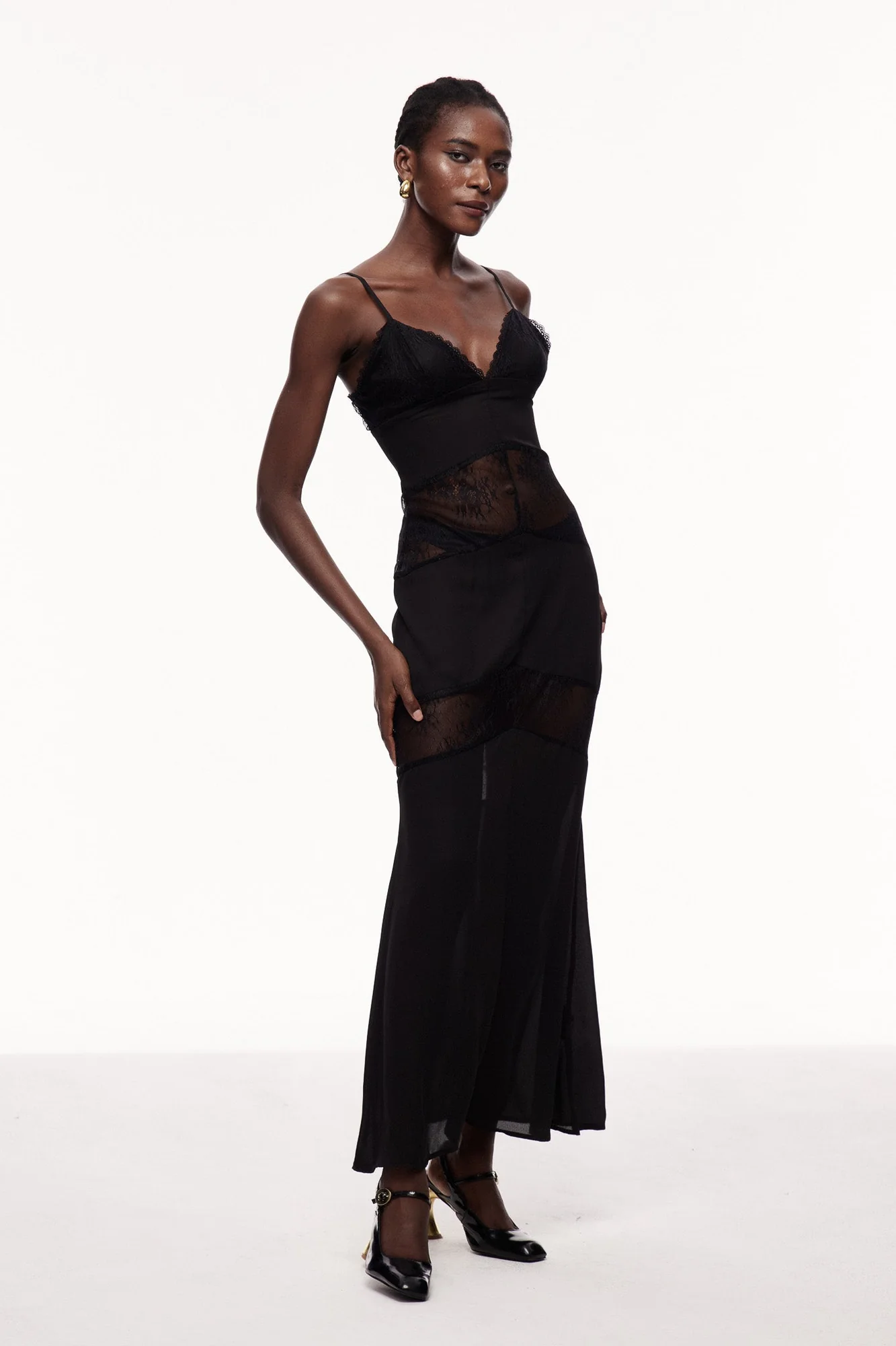 Black Floral Lace Maxi Dress - Elegant Cutout Design