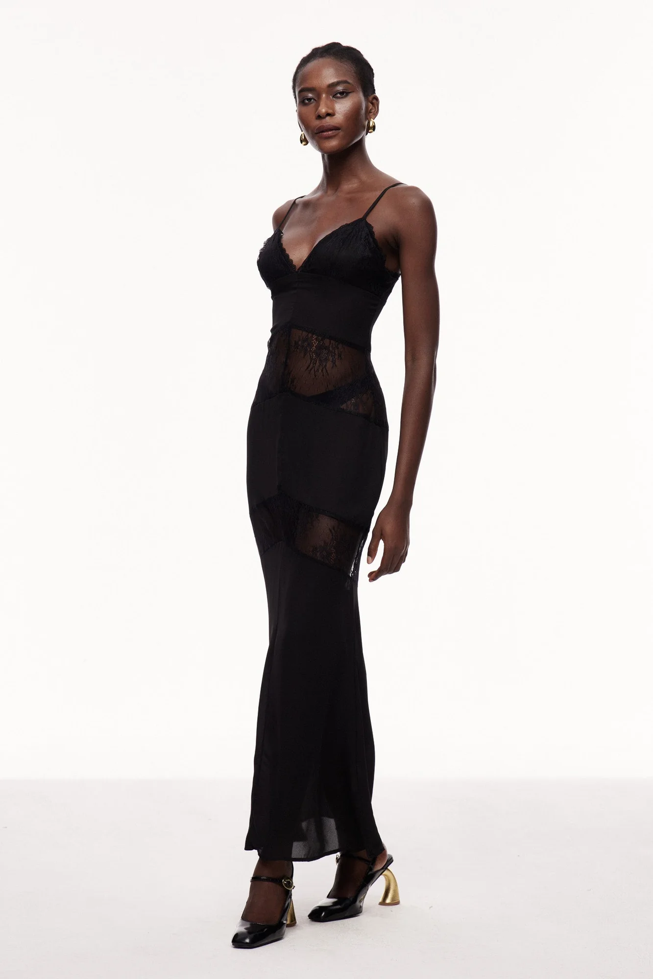 Black Floral Lace Maxi Dress - Elegant Cutout Design