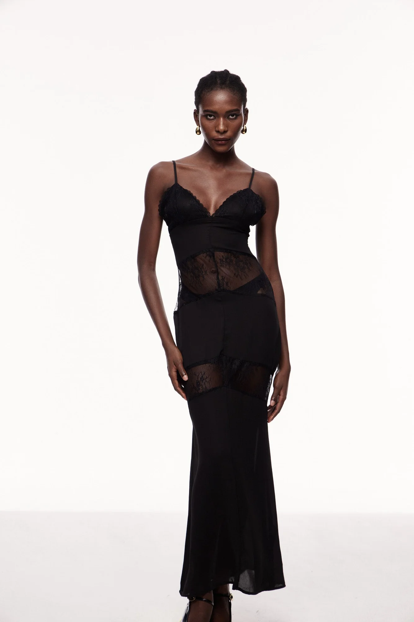 Black Floral Lace Maxi Dress - Elegant Cutout Design