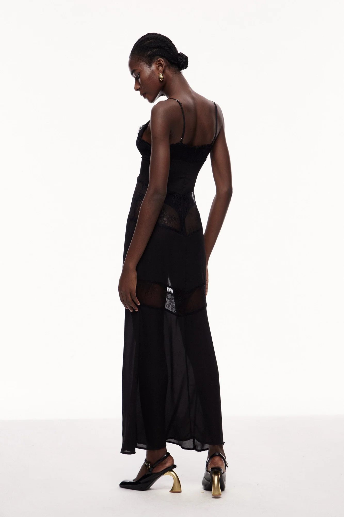 Black Floral Lace Maxi Dress - Elegant Cutout Design