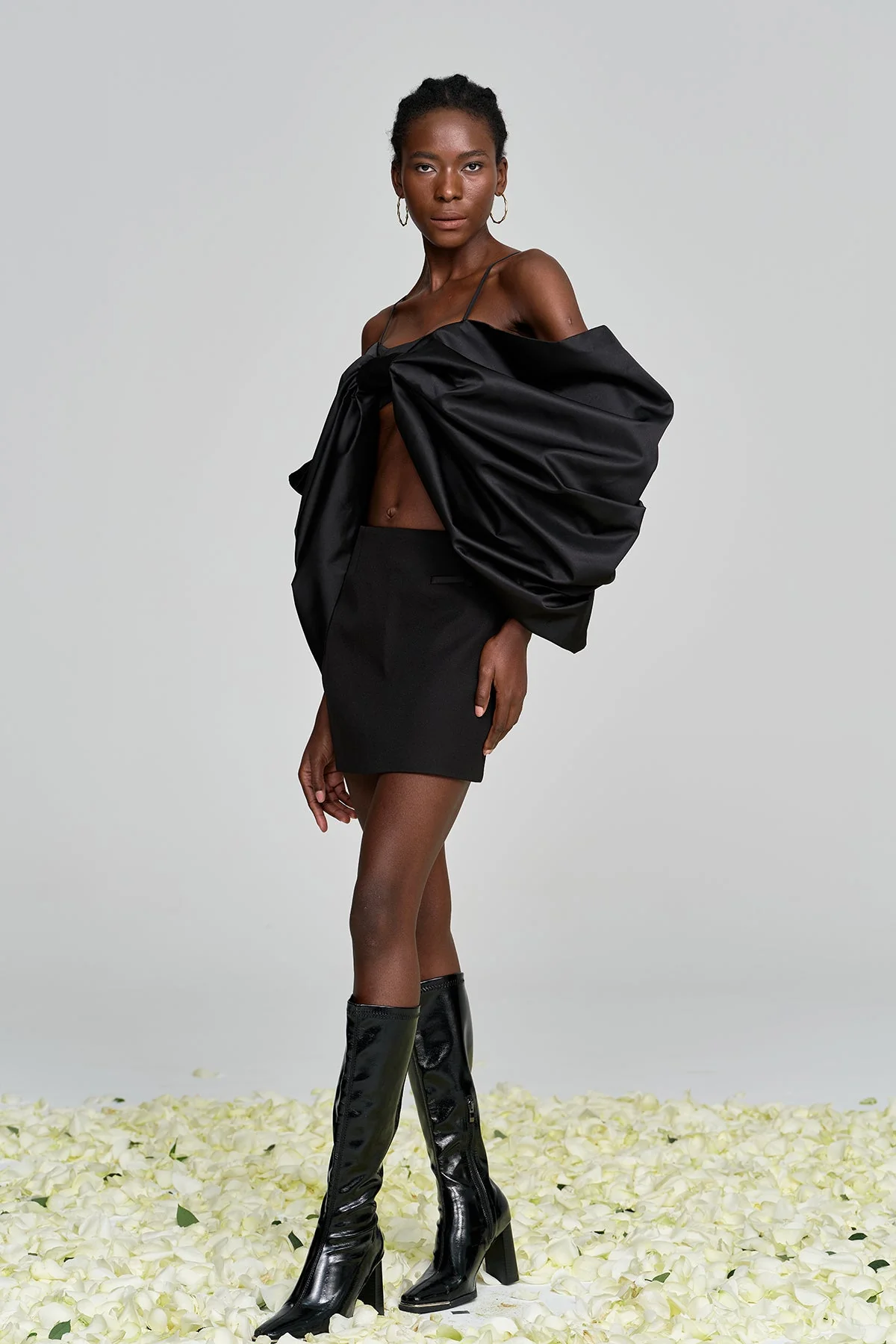 Elegant Black Bow Spaghetti Ruch Top for Women