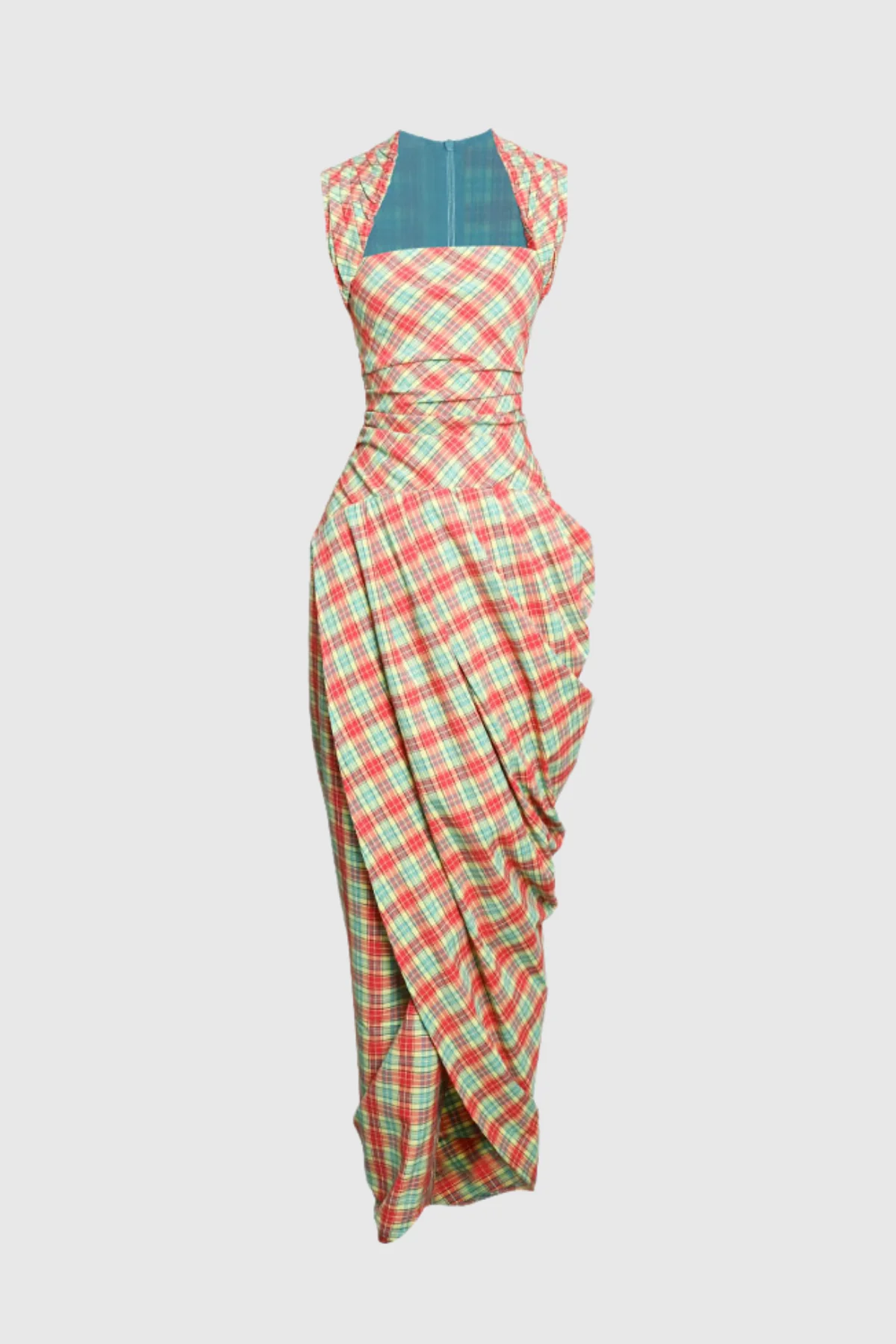 Elegant Grid Pattern Maxi Dress in Red