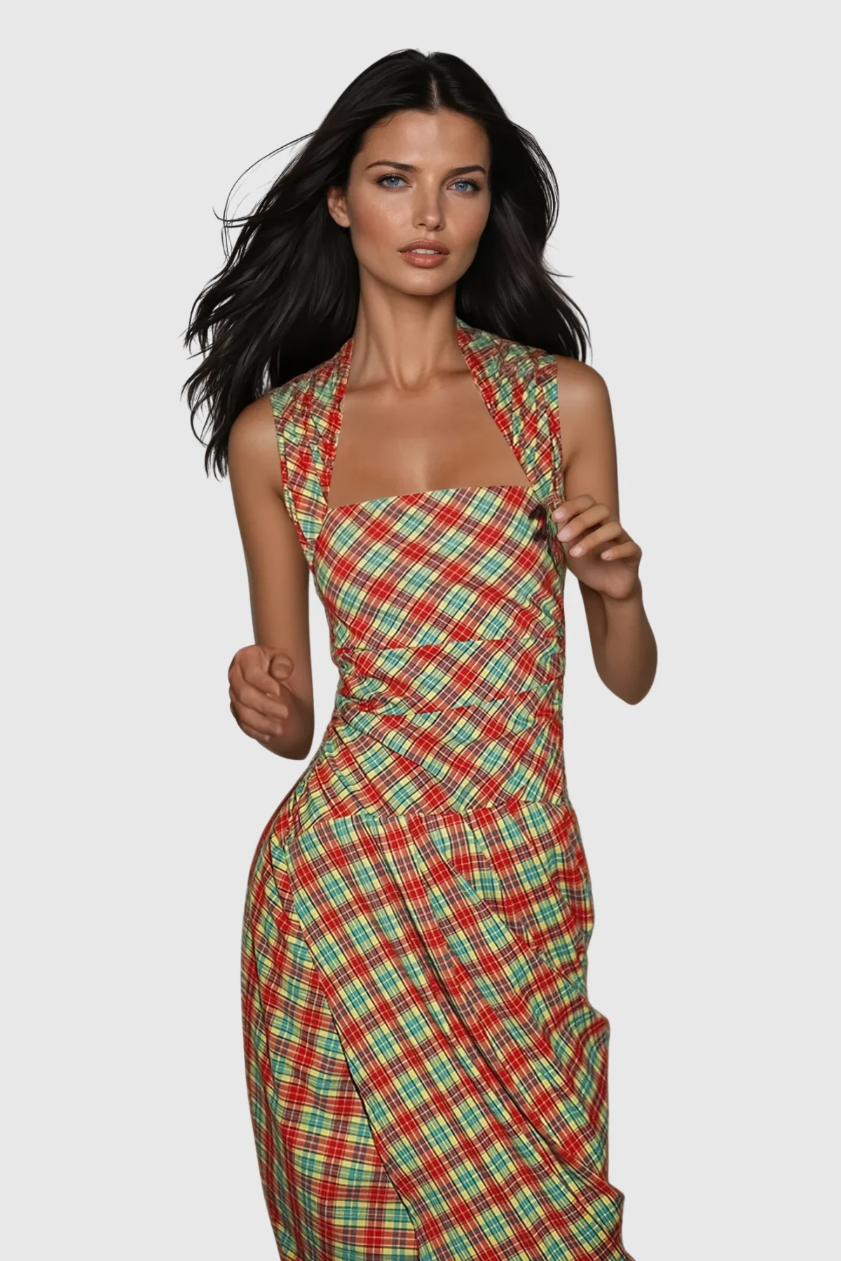 Elegant Grid Pattern Maxi Dress in Red
