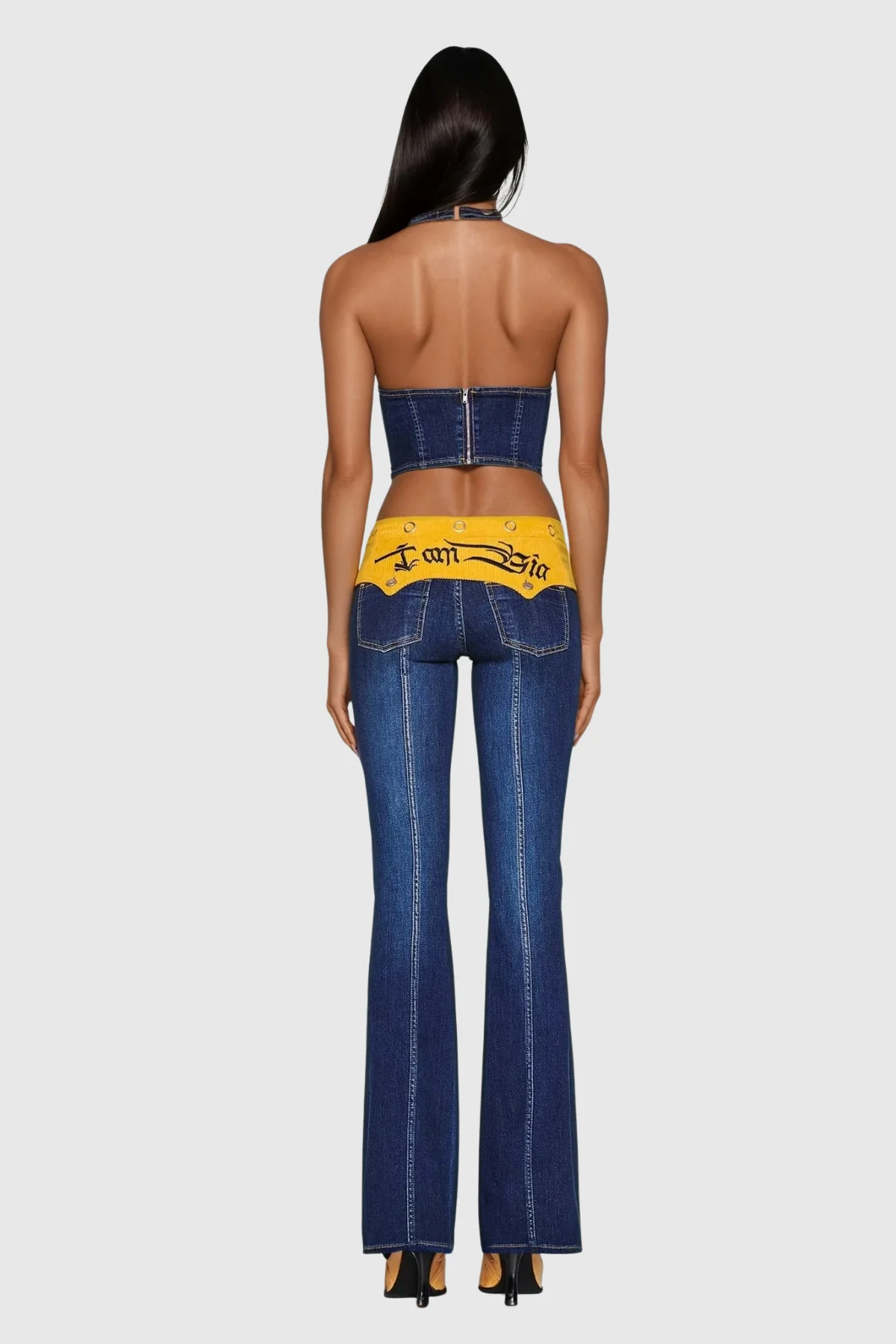 Modern Halter Neck Denim Pants Set