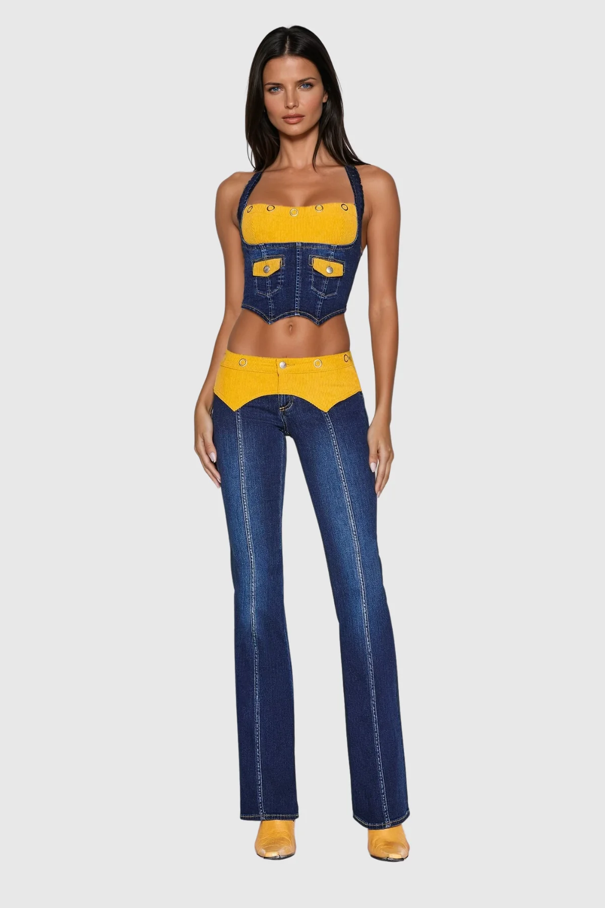 Modern Halter Neck Denim Pants Set