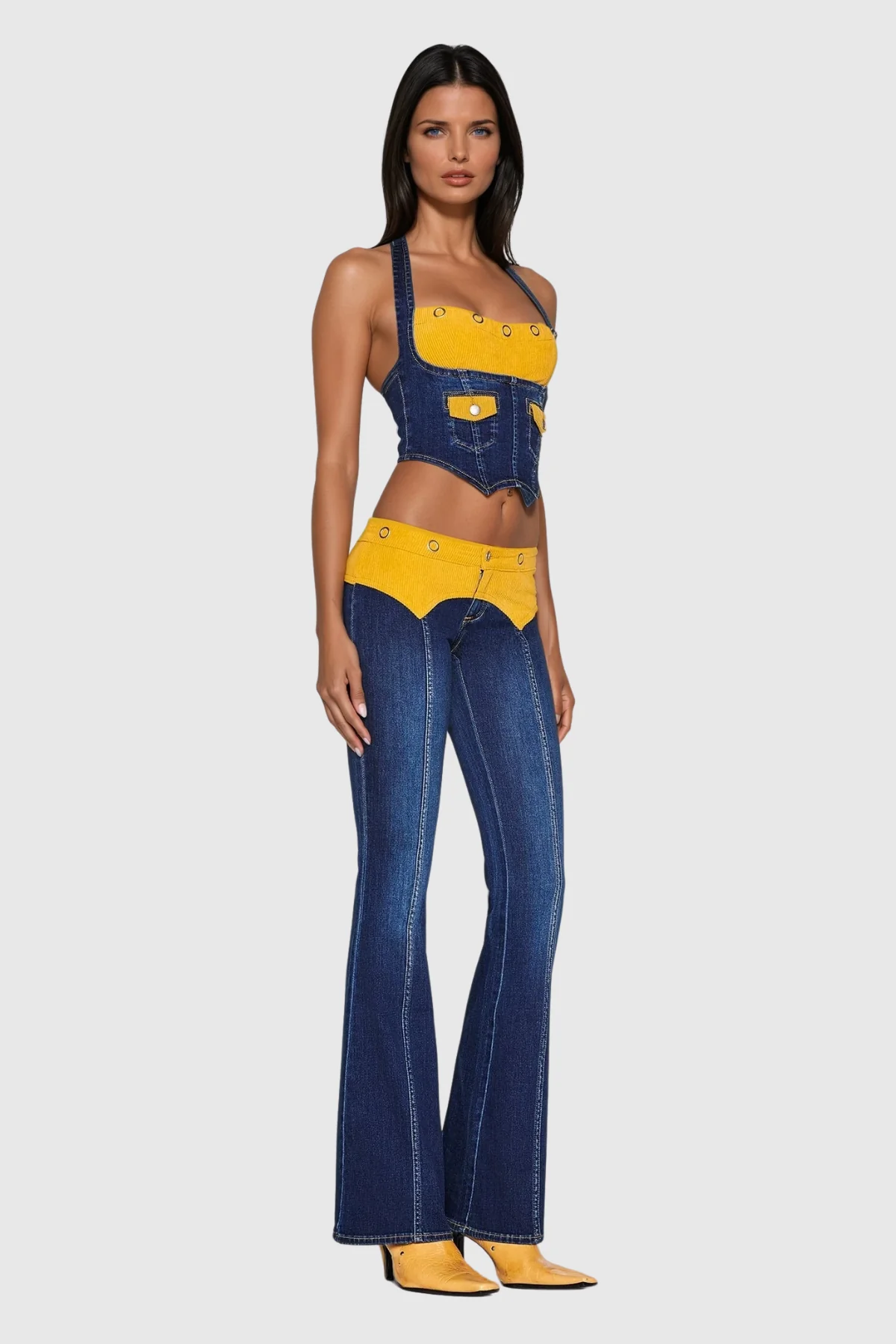 Modern Halter Neck Denim Pants Set